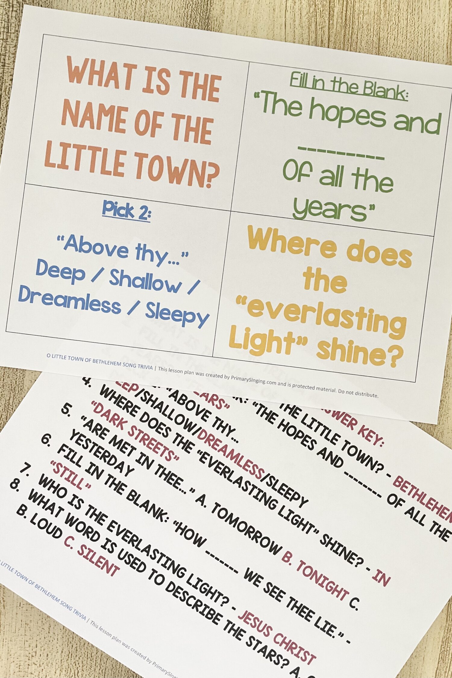 O Little Town of Bethlehem Song Trivia - Answer questions from the song lyrics as you review this Christmas song with printable song helps for LDS Primary Music Leaders.