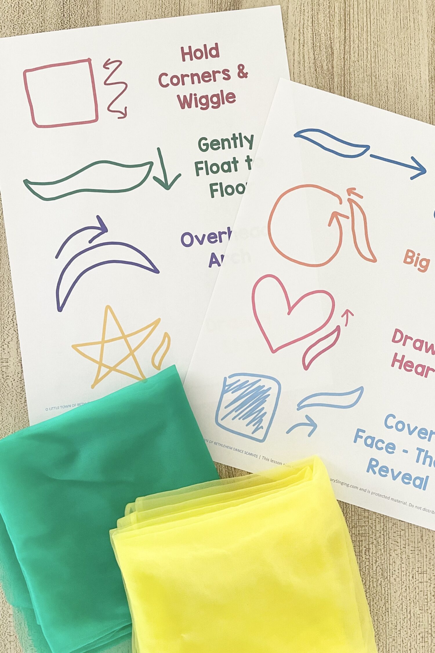 O Little Town of Bethlehem Dance Scarves - Try this fun movement idea and teach this dance scarves pattern with actions for each line of this Christmas song. Includes printable song helps for LDS Primary Music Leaders.
