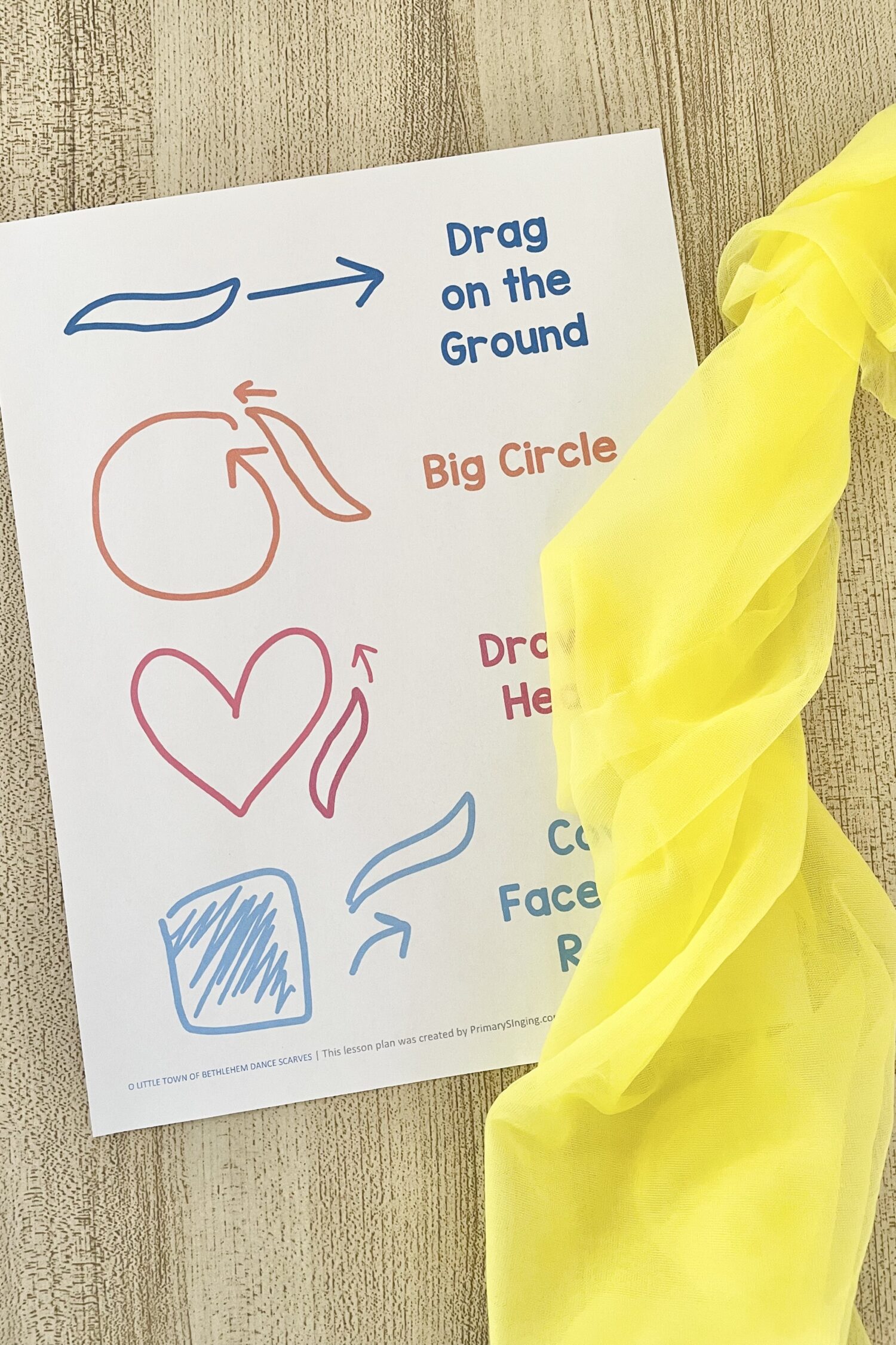 O Little Town of Bethlehem Dance Scarves - Try this fun movement idea and teach this dance scarves pattern with actions for each line of this Christmas song. Includes printable song helps for LDS Primary Music Leaders.