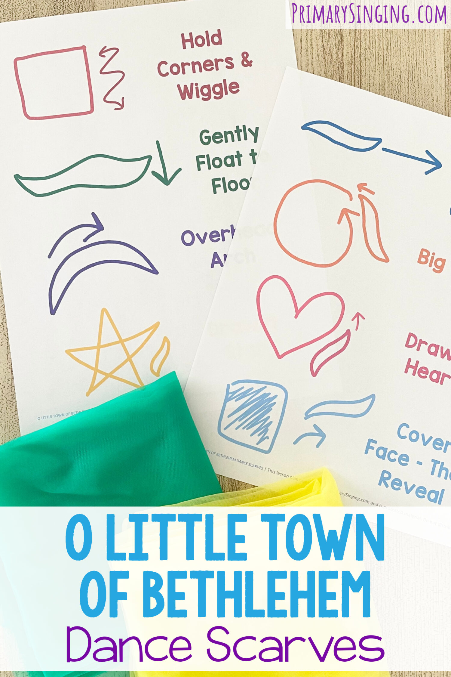 O Little Town of Bethlehem Dance Scarves - Try this fun movement idea and teach this dance scarves pattern with actions for each line of this Christmas song. Includes printable song helps for LDS Primary Music Leaders.