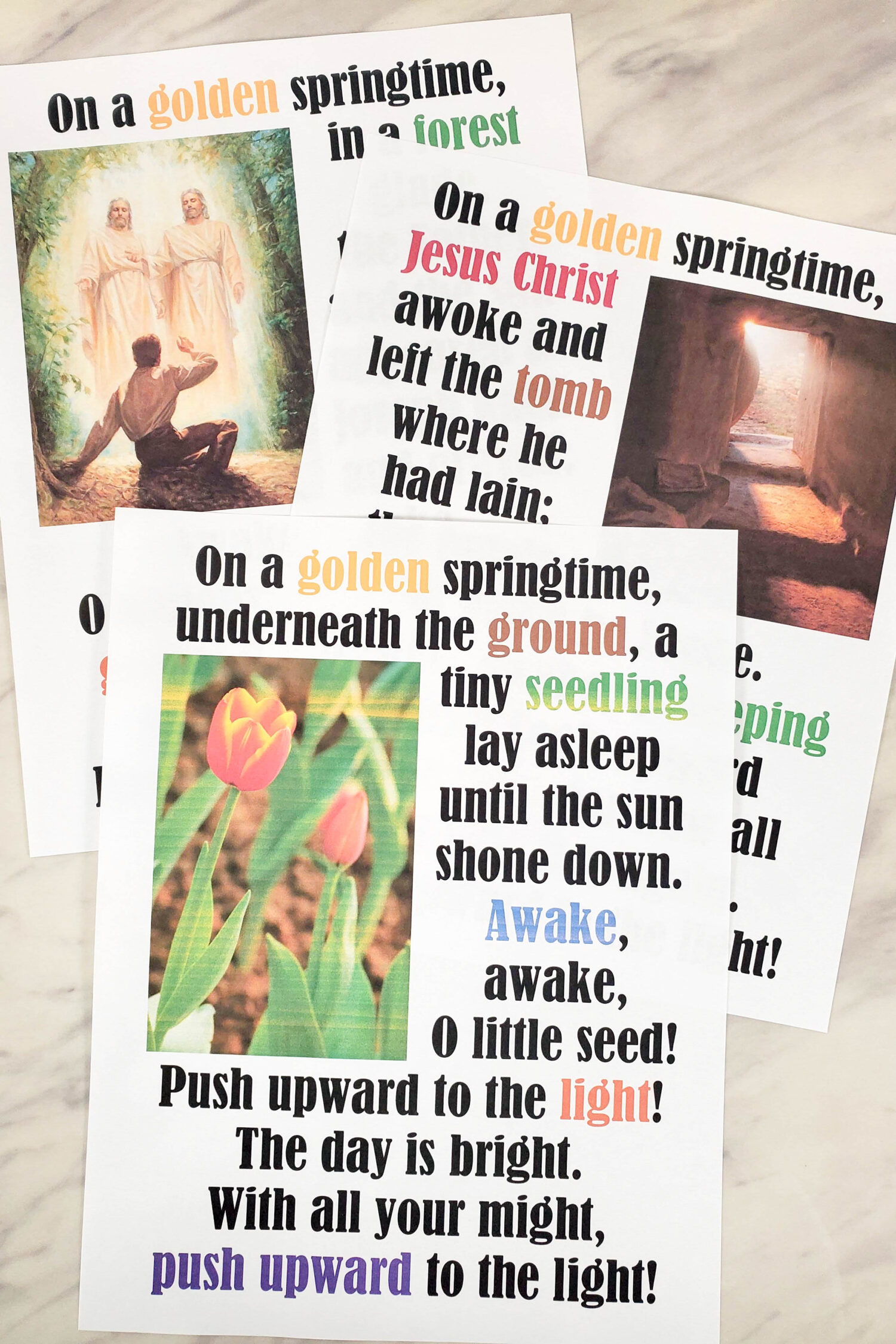 On a Golden Springtime Photo Flip Chart for LDS Primary Singing Time