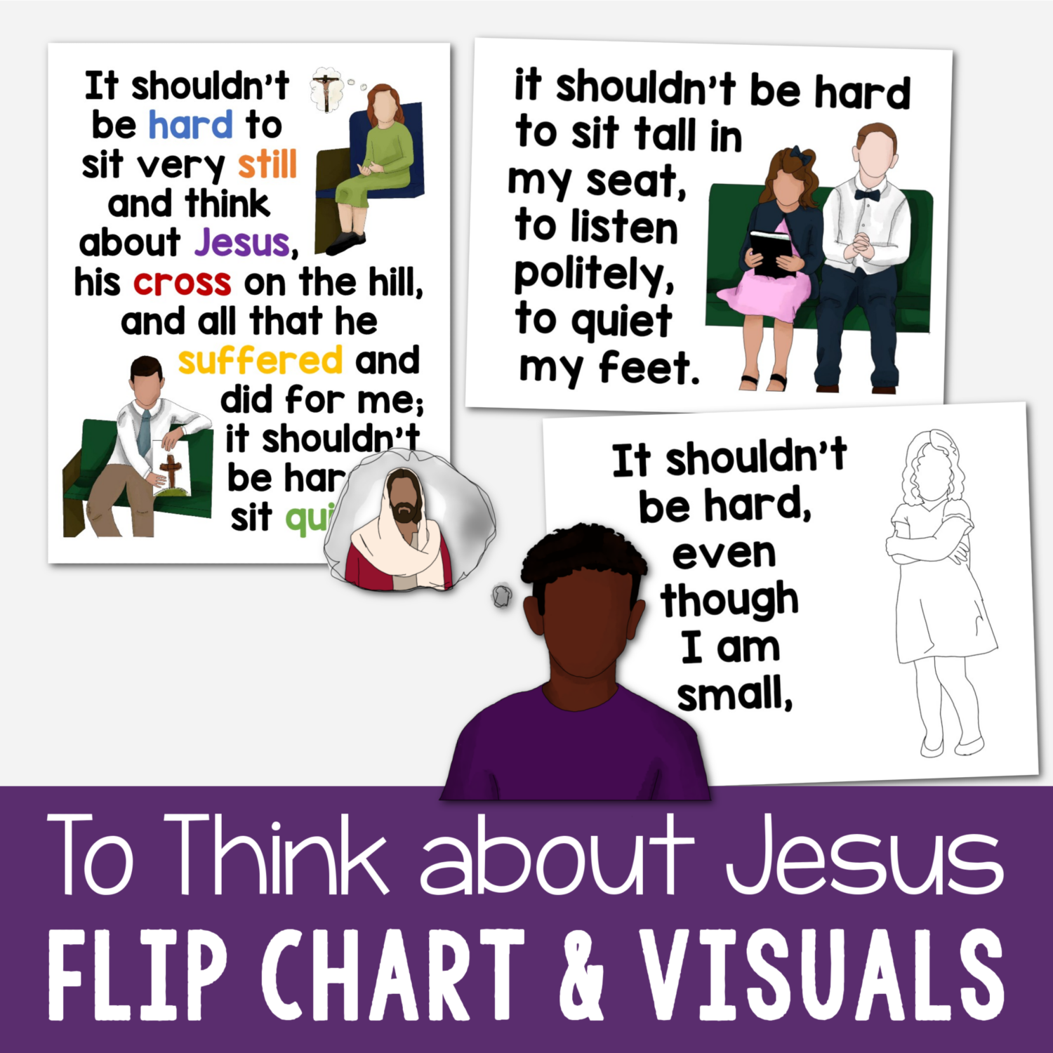 To Think about Jesus Flip Chart & Lyrics 6 To Think about Jesus Flip Chart printable song visuals aids and helps for LDS Primary music leaders teaching this Primary Song. Includes printable illustrations song chart with lyrics to easily teach this song!