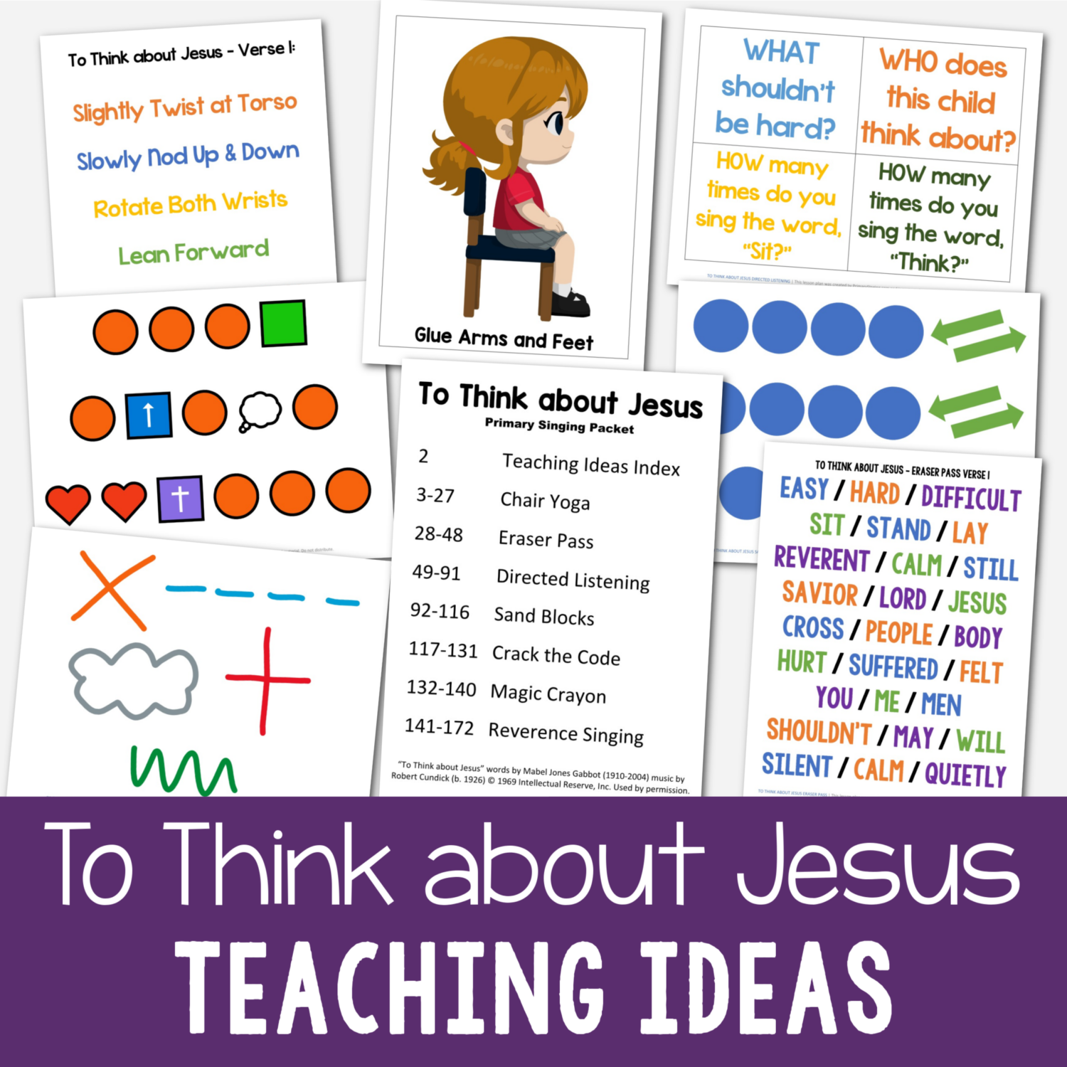 September Doctrine & Covenants Primary Songs List 5 To Think about Jesus Teaching ideas for Singing Time includes tons of teaching ideas including chair yoga, crack the code, directed listening, reverence singing and more! Engaging printable lesson plans for easy no-prep activities for LDS Primary music leaders.