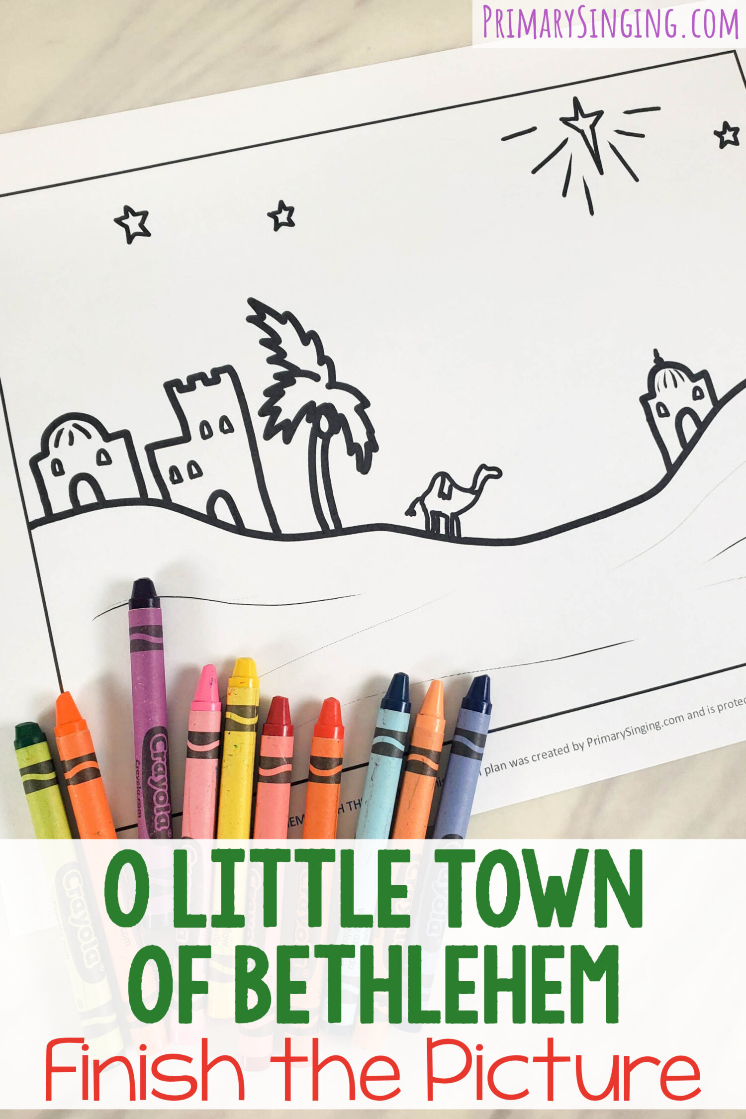 O Little Town of Bethlehem Finish the Picture fun singing time activity and lesson plan! Finish adding details to the picture scene based on what you hear from the song lyrics, then color in the picture! A fun and easy idea for families for Christmas or Come Follow Me and for LDS Primary Music Leaders.