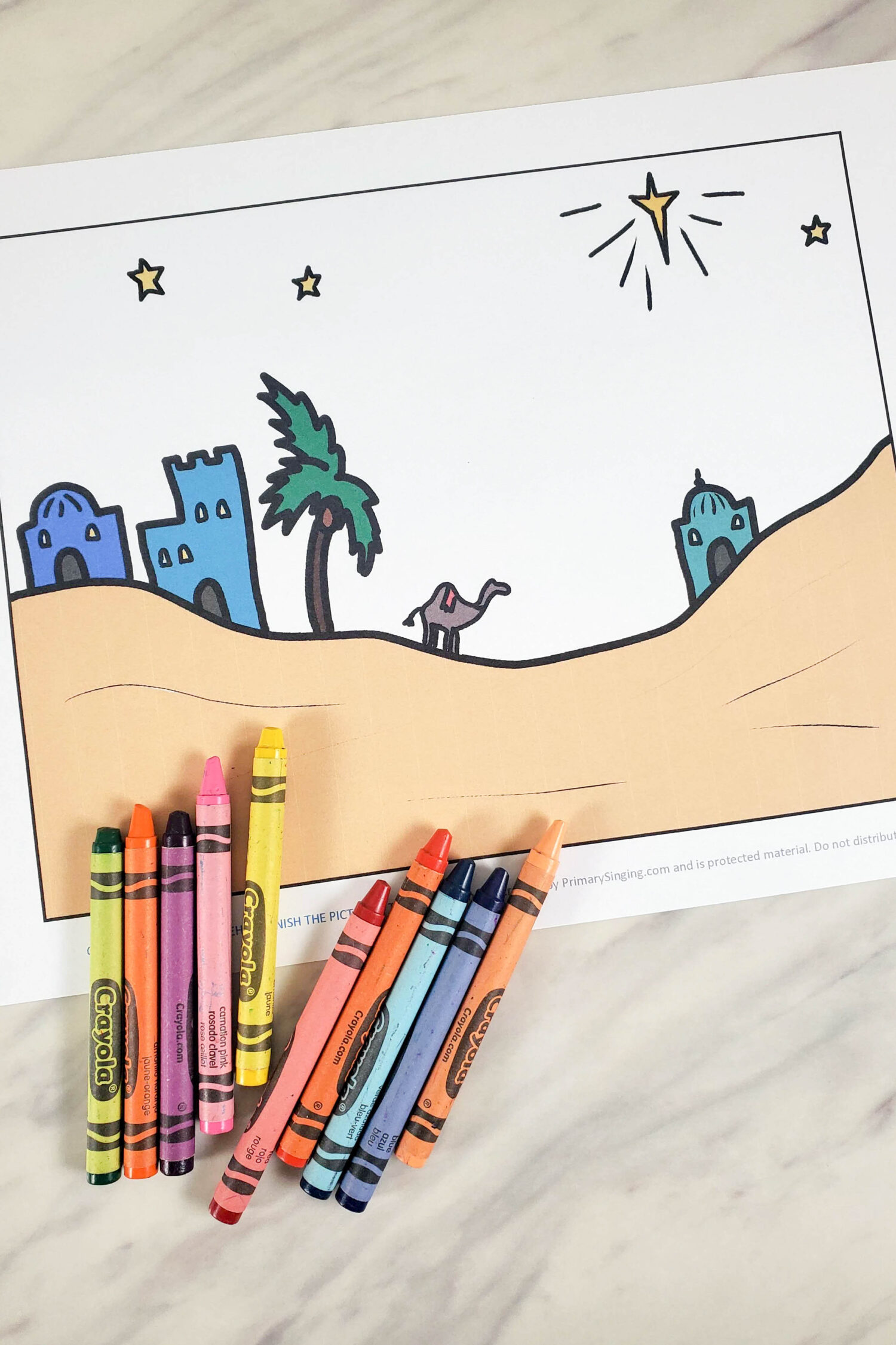 O Little Town of Bethlehem Finish the Picture fun singing time activity and lesson plan! Finish adding details to the picture scene based on what you hear from the song lyrics, then color in the picture! A fun and easy idea for families for Christmas or Come Follow Me and for LDS Primary Music Leaders.