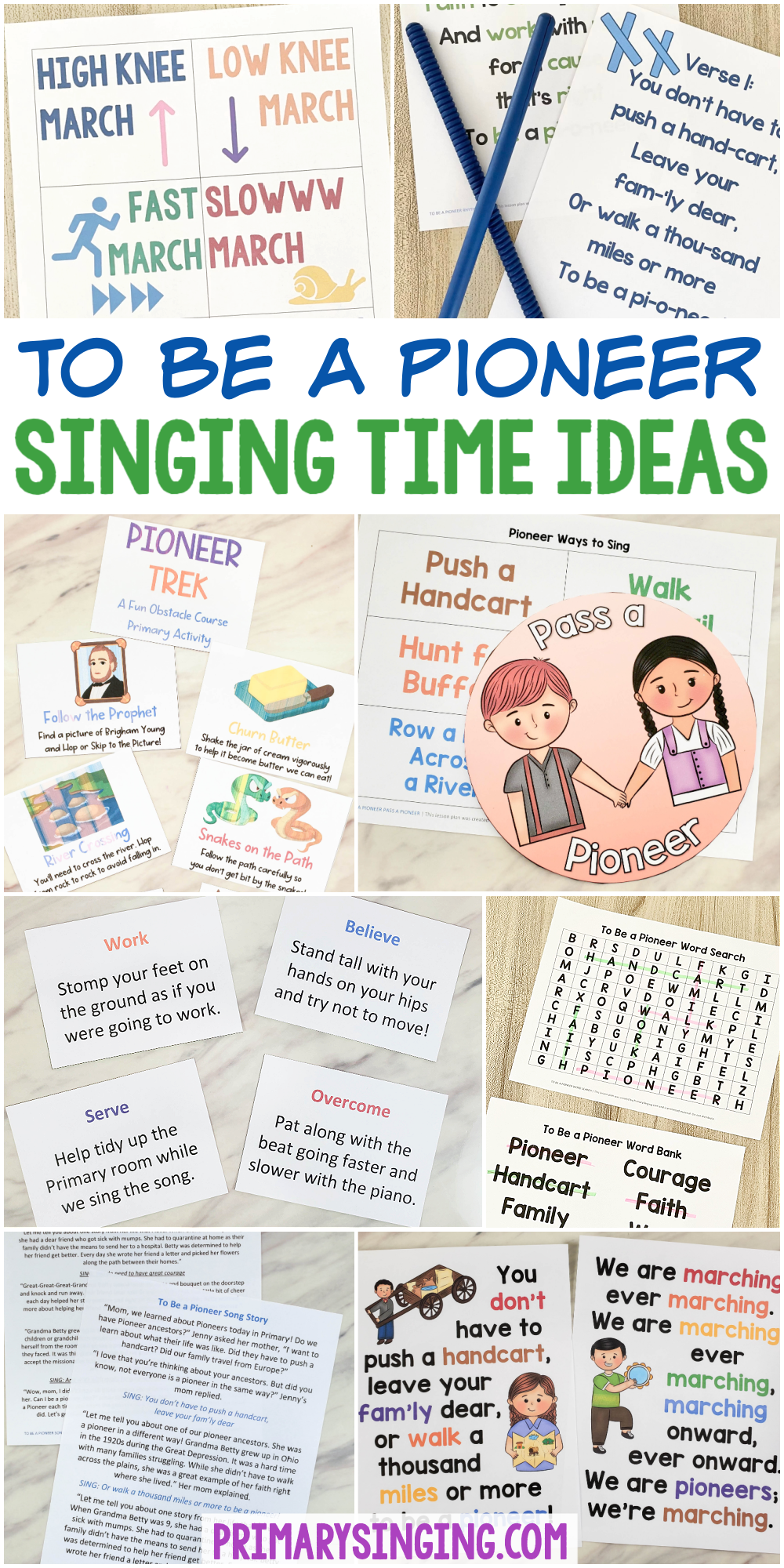 15 To Be a Pioneer Singing Time Ideas 13 To Be a Pioneer Singing Time Ideas - Fun ways to teach this song in Primary including marching styles, pass a pioneer, rhythm sticks, song story, ways to be a pioneer, word search, and more! Including printable flip chart and sing-along video! Song helps for LDS Primary Music Leaders D&C Come Follow Me year and Pioneer Day.