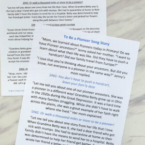 To Be a Pioneer Song Story fun and easy singing time idea that incorporates spiritual connection into your lesson plan! Share this story about how anyone can be a pioneer to help the children better relate with this sweet Primary song. Printable song helps for LDS Primary Music leaders and families.