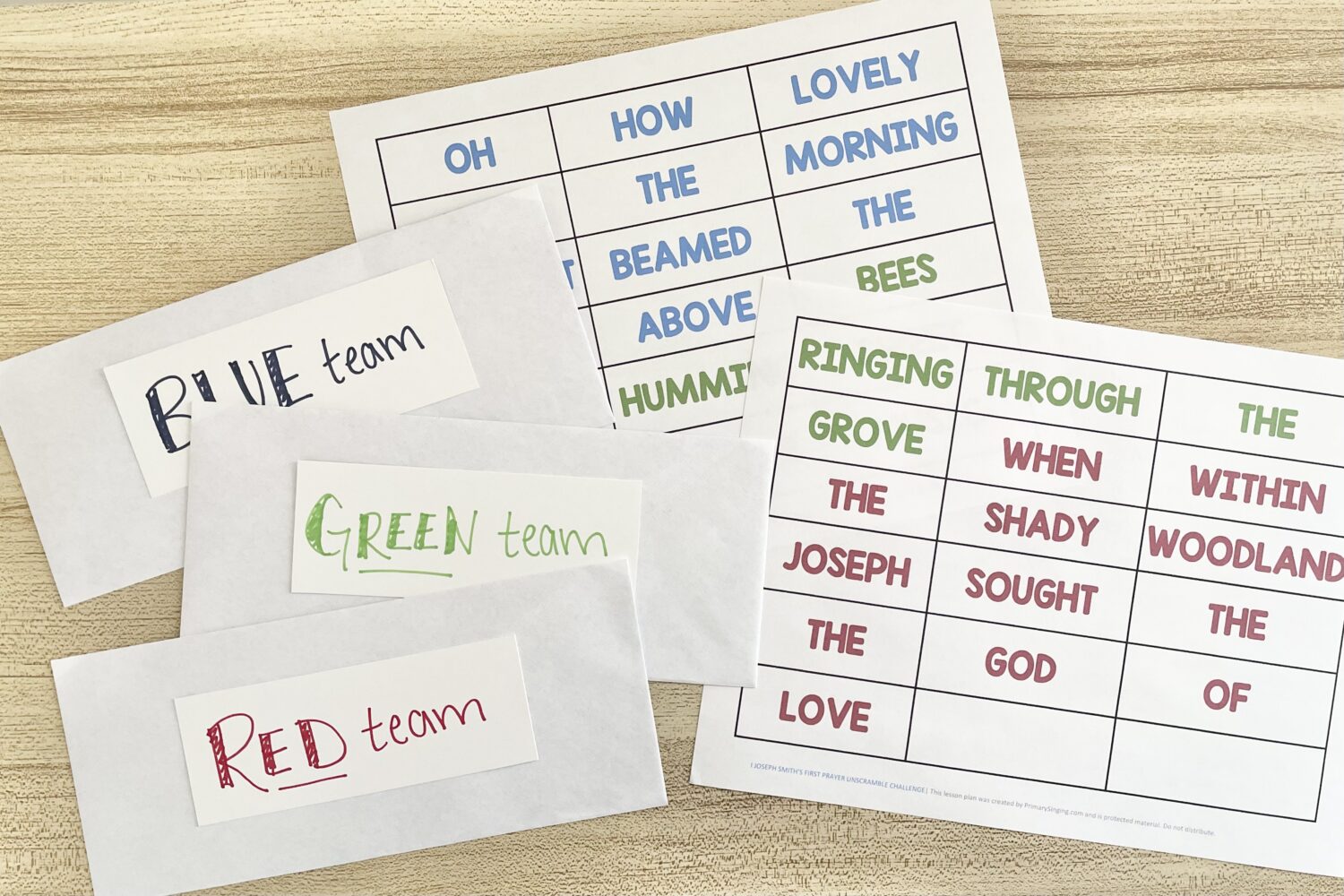 Joseph Smith’s First Prayer Unscramble Challenge - Use this team challenge and unscramble song lyrics as you review this hymn in primary!