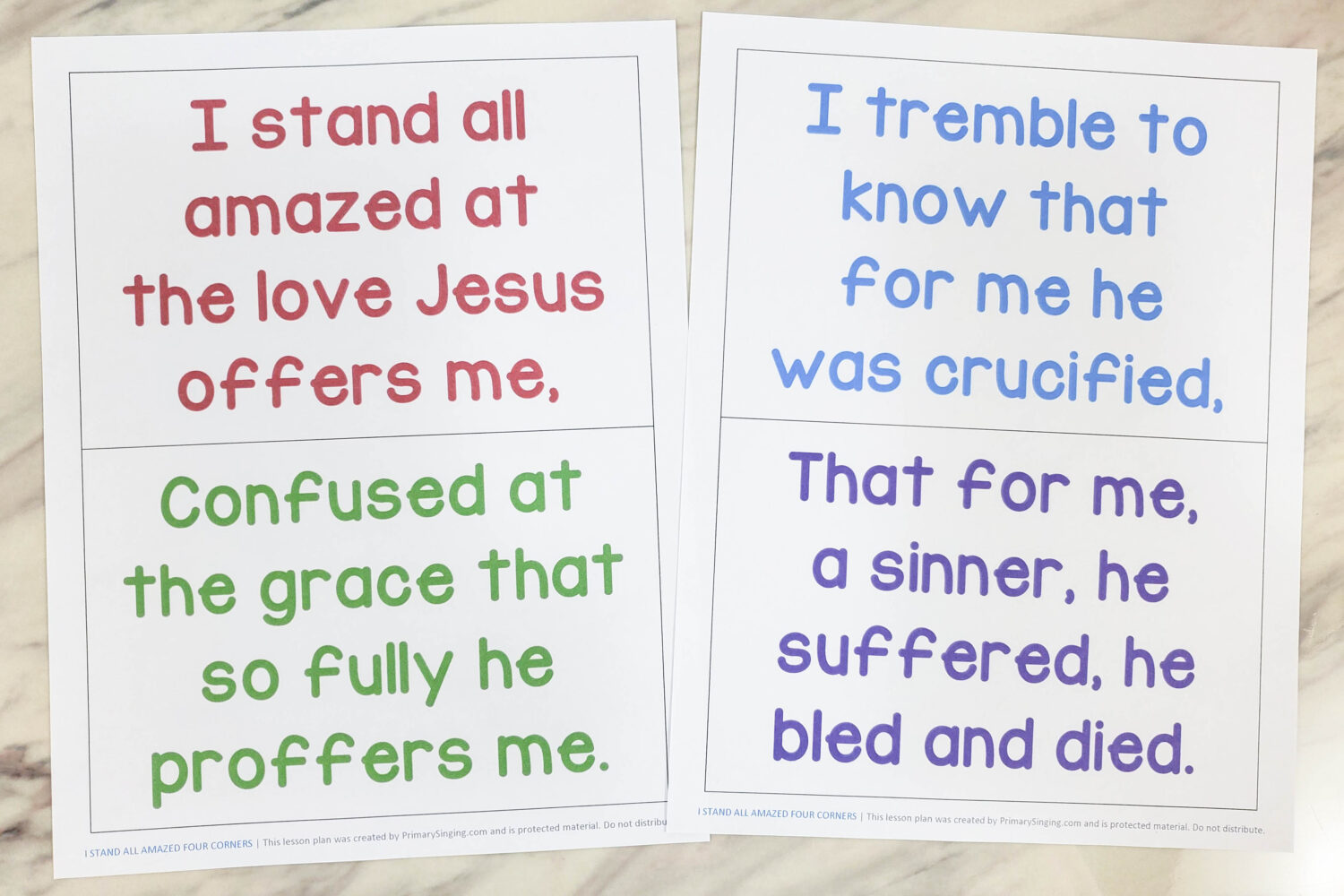 Choose to Serve the Lord Four Corners 7 I Stand All Amazed Four Corners singing time idea. Use this fun activity to add in tons of singing repetition! Move through the 4 corners singing a line of the song. Printable song helps for LDS primary music leaders.
