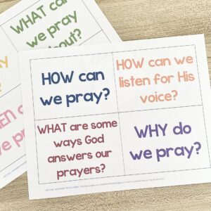 Anytime, Anywhere Prayer Cards - Answer questions about prayer to help your primary children strengthen their testimonies of prayer as you teach this song in primary with printable song helps for LDS Primary Music Leaders.