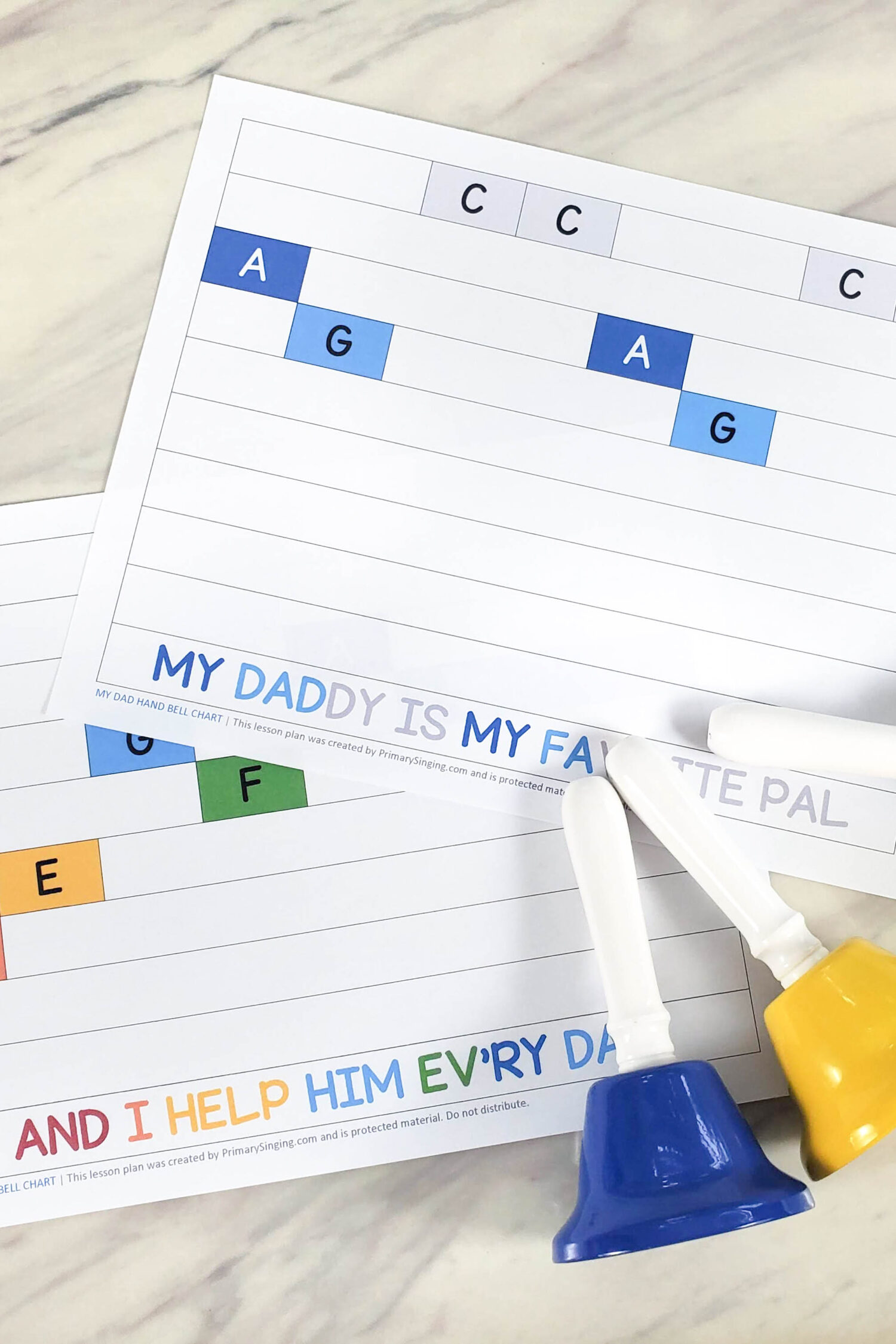 My Dad Hand Bell Chart use this helpful chart to ring along with the notes as you sing for a fun and interactive singing time as you make your own music in the Primary room! See the lesson plan with printable song helps for LDS primary music leaders.