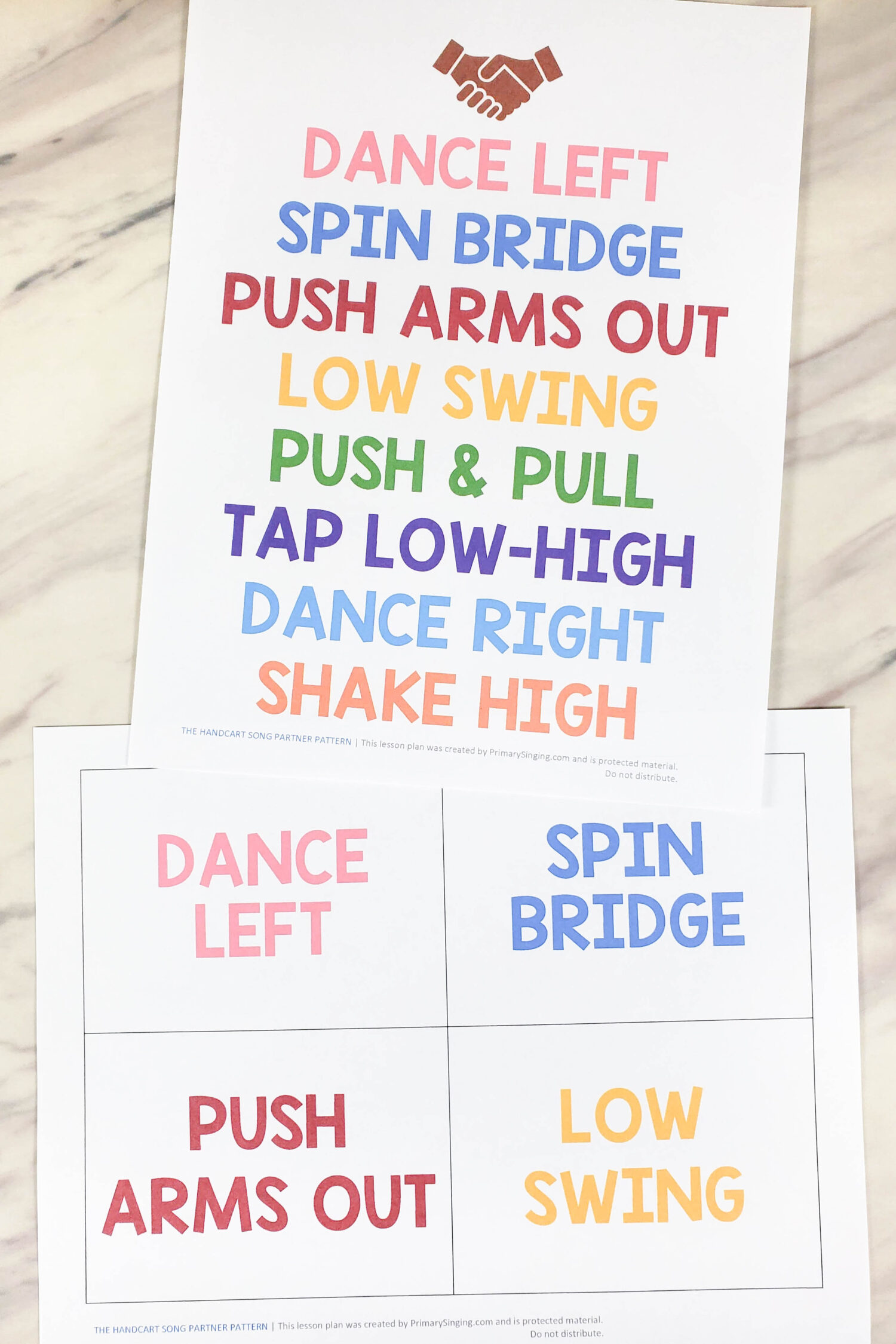 The Handcart Song Arm Swings 2 The Handcart Song Arm Swings pattern is a fun and engaging partner activity for Singing time! Can you swing along with your friend following these movement actions? Find the lesson plan and printable song helps for LDS primary music leaders.