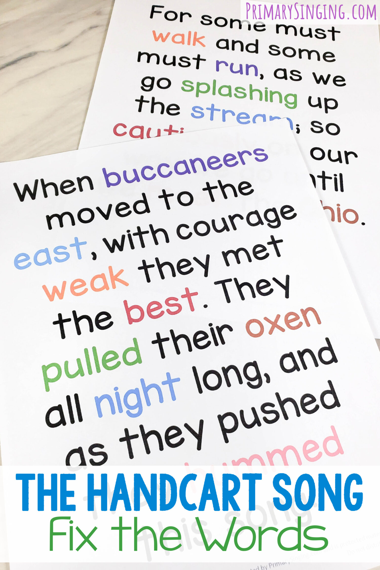 The Handcart Song Fix the Words - Cross out these silly incorrect words as you sing and review this song. Plus,, more fun ways to play including a mad lib and blanks version. Printable song helps for LDS Primary Music Leaders.
