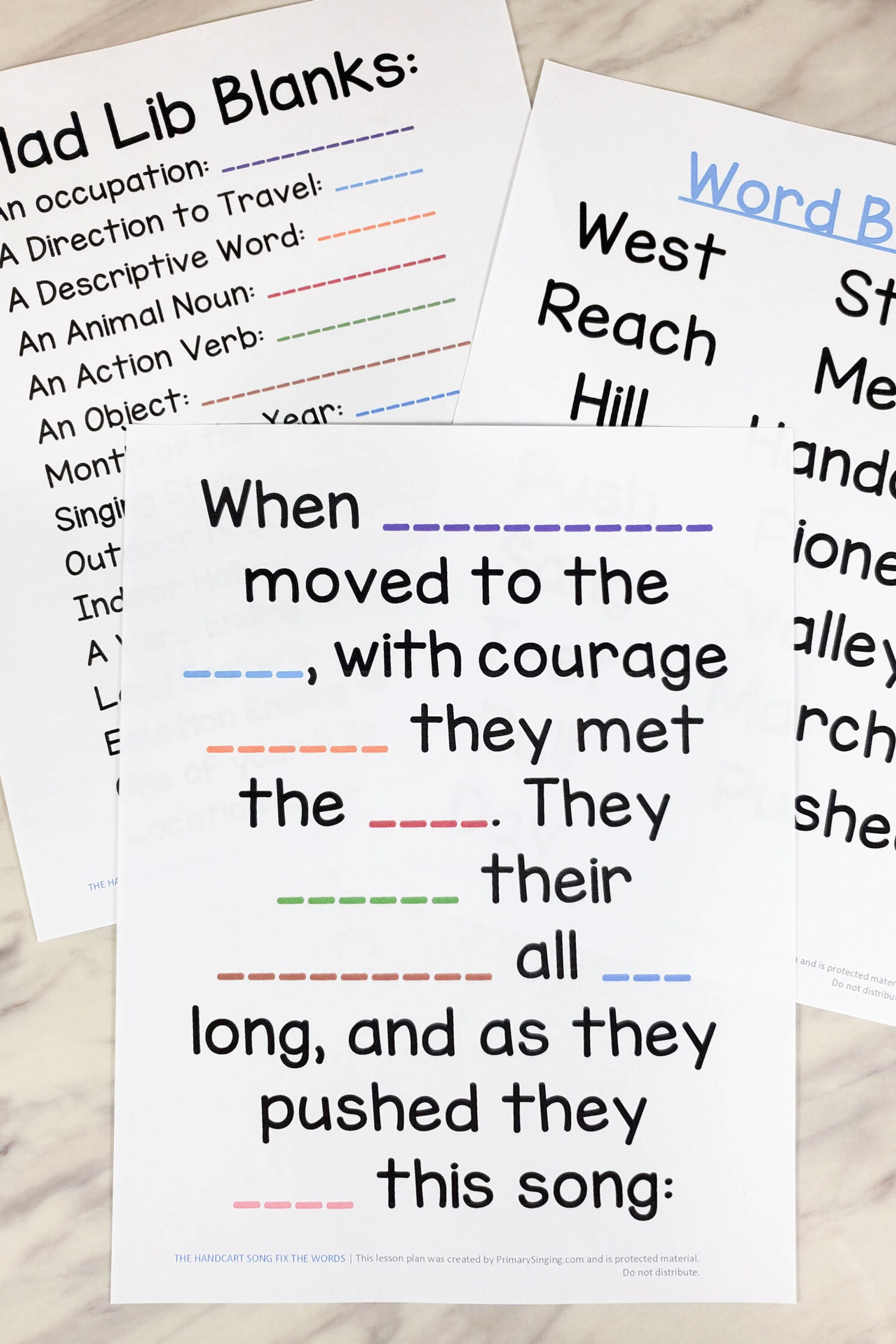 The Handcart Song Fix the Words - Cross out these silly incorrect words as you sing and review this song. Plus,, more fun ways to play including a mad lib and blanks version. Printable song helps for LDS Primary Music Leaders.