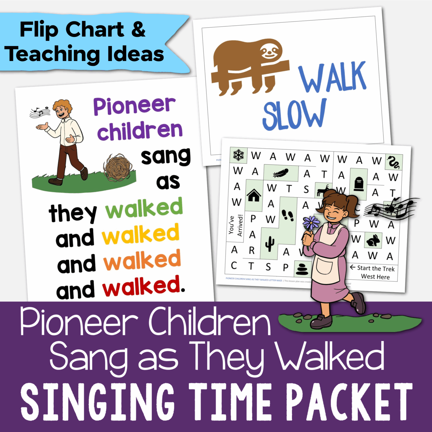 Shop Pioneer Children Sang as They Walked Singing Time Packet - Flip Chart & Walking Styles and First Letter Maze teaching activity for LDS Primary music leaders