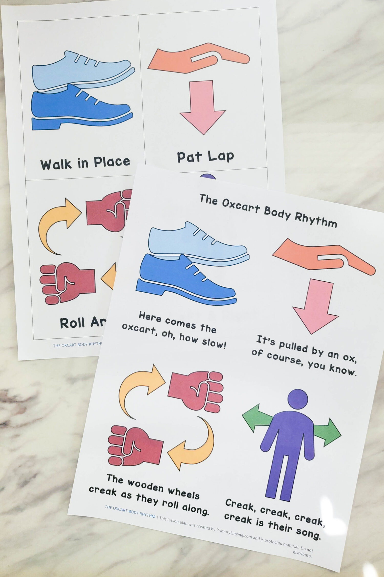 The Oxcart Body Rhythm fun singing time activity to move with 4 fun rhythm actions that match the song lyrics for each line of the song. Grab the printable song helps for LDS Primary music leaders and families.