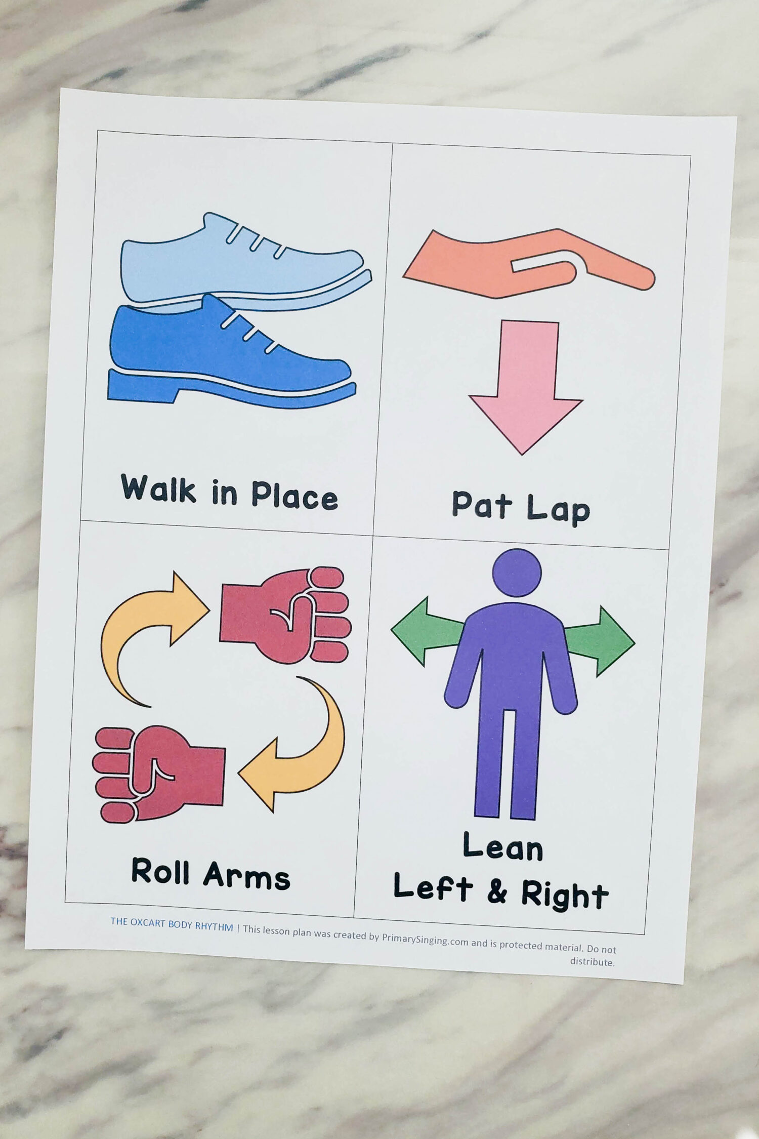 The Oxcart Body Rhythm fun singing time activity to move with 4 fun rhythm actions that match the song lyrics for each line of the song. Grab the printable song helps for LDS Primary music leaders and families.