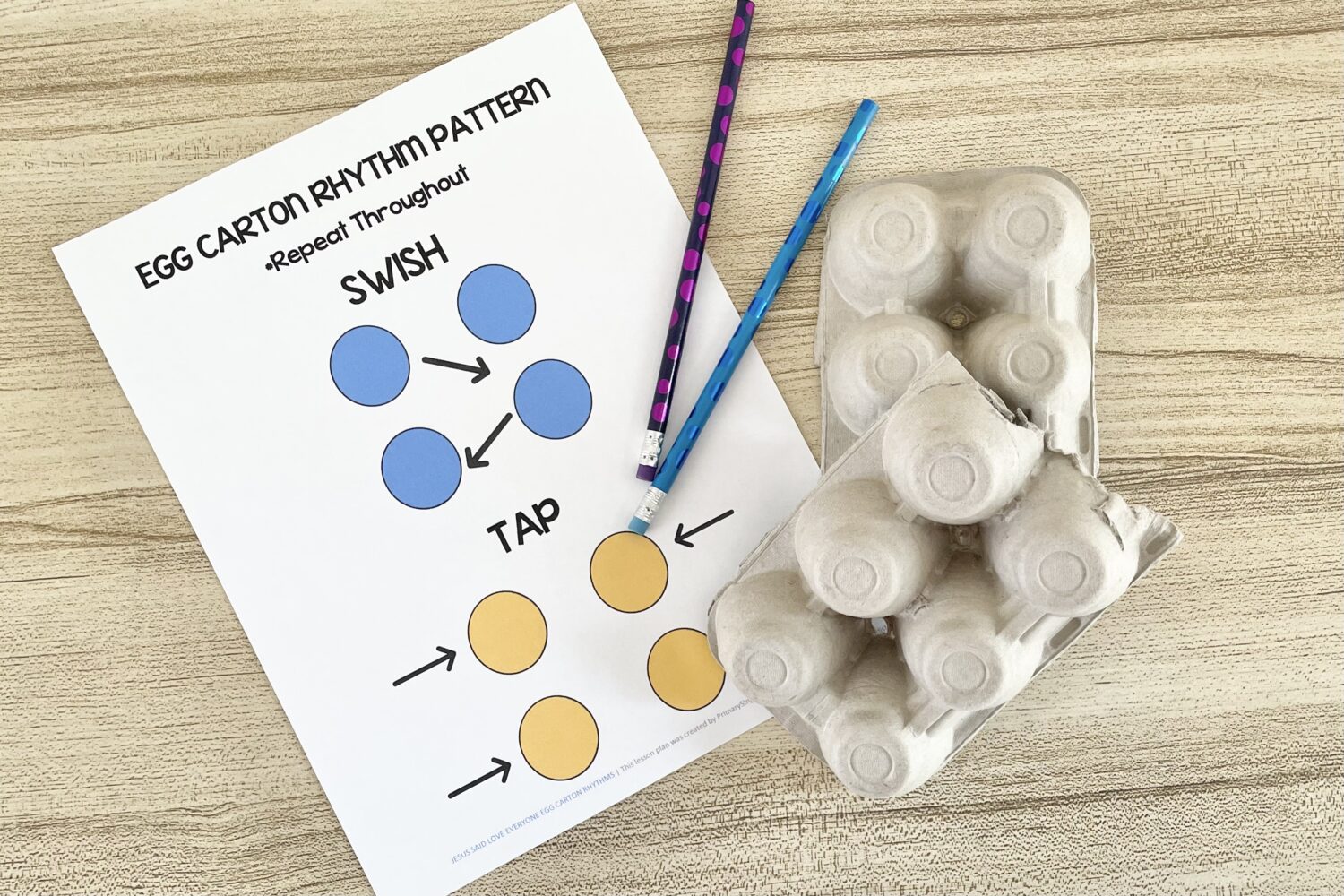 Jesus Said Love Everyone Egg Carton Rhythms - Try this fun rhythm pattern with homemade egg carton instruments as you review this primary song with printable song helps for LDS Primary Music Leaders.