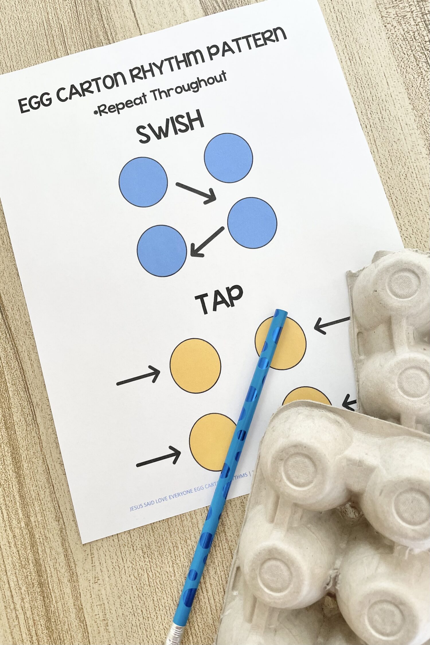 Jesus Said Love Everyone Egg Carton Rhythms - Try this fun rhythm pattern with homemade egg carton instruments as you review this primary song with printable song helps for LDS Primary Music Leaders.