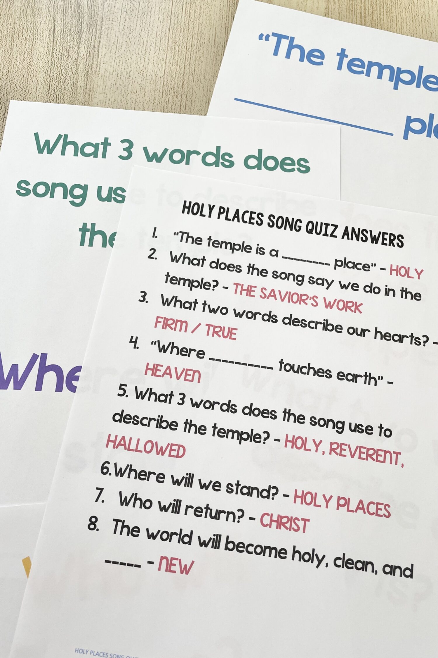 Holy Places Song Quiz 4 Holy Places Song Quiz - Test your knowledge of the song lyrics by answering questions using song clues as you review this hymn with printable song helps for LDS Primary Music Leaders.