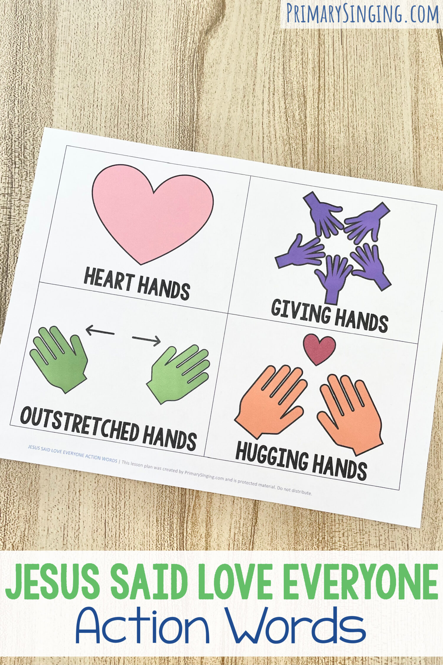 Jesus Said Love Everyone Action Words - Use simple hand actions for each line as you teach this sweet song in primary! Includes printable song helps for LDS Primary Music Leaders.