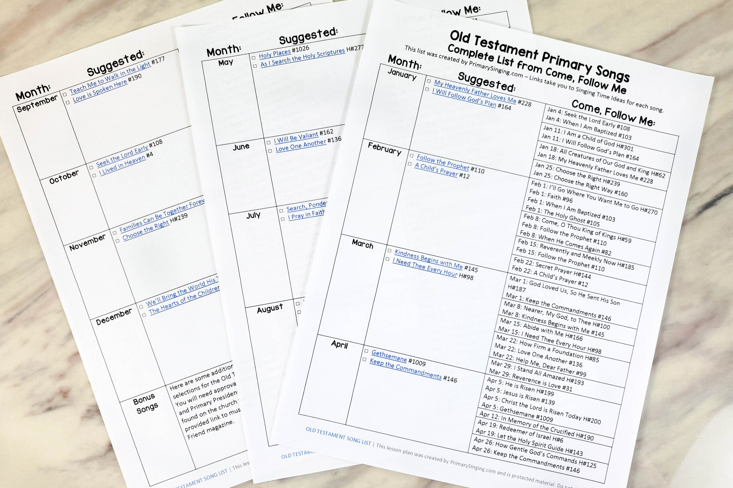 Old Testament Bookmark Reading Chart 10 2026 Old Testament Primary Song List from Come Follow Me - Includes all of the recommended monthly songs plus additional songs found within the manual and weekly lessons. A great resource for LDS Primary Music leaders and Ward Music Leaders to help you pick your song throughout the year.