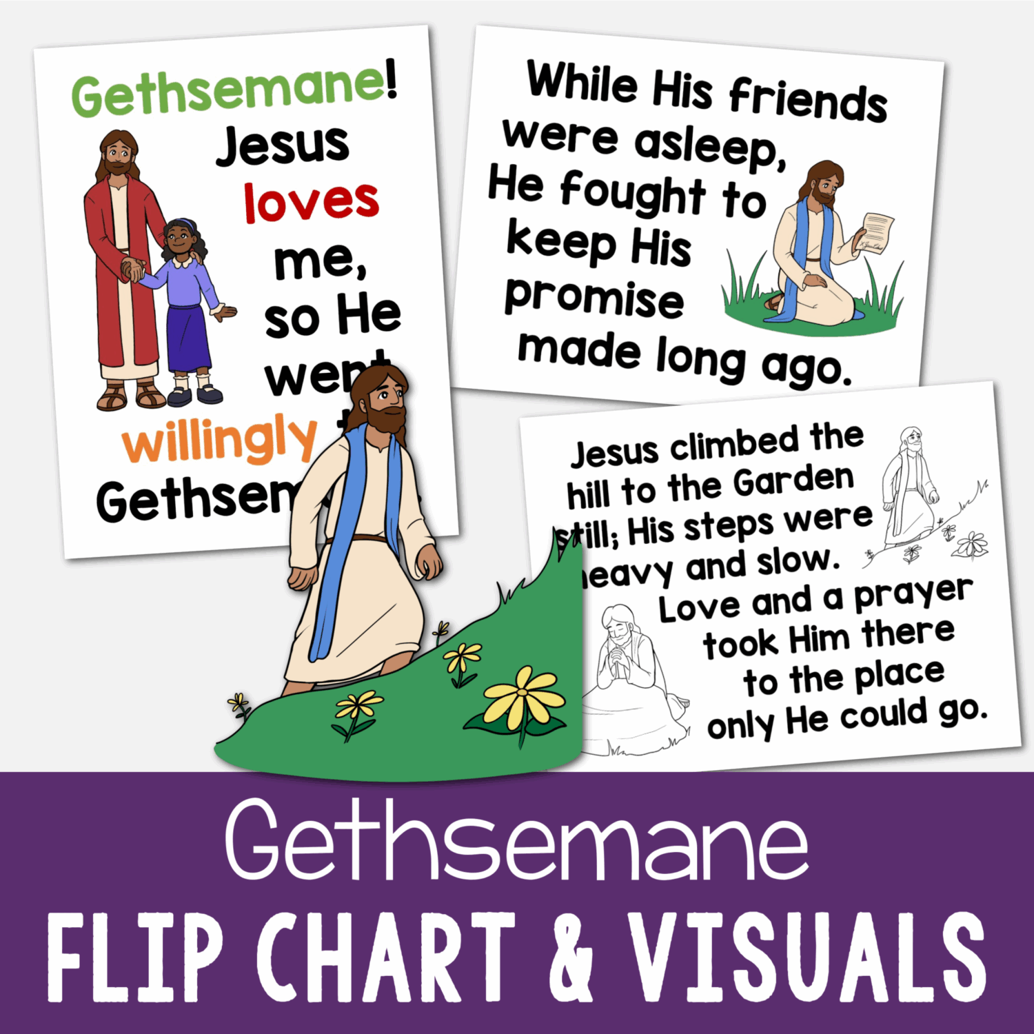 Gethsemane Flip Chart & Lyrics 7 Gethsemane Flip Chart printable song visuals aids and helps for LDS Primary music leaders teaching this Primary Song by Melanie Hoffman. Includes printable illustrations song chart with lyrics to easily teach this song!