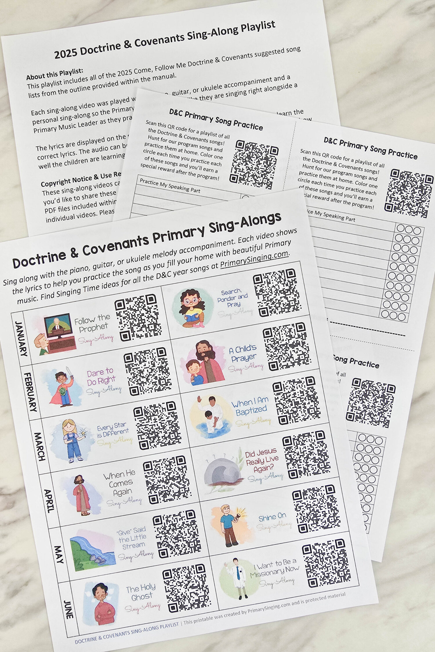 Doctrine & Covenants Sing-Along Playlist with QR Codes! 3 Doctrine & Covenants Sing-Along Playlist - Use this go-to resource to find sing-along videos for all of the Doctrine & Covenants songs. Plus an editable printout you can send to families with the playlist link and customize with your song list! Perfect for LDS Primary music leaders and presidencies to encourage families to practice for the Primary Program at home!
