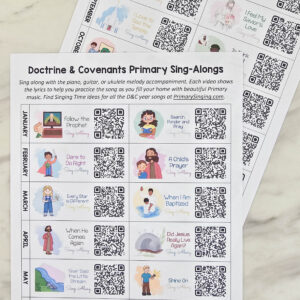 Doctrine & Covenants Sing-Along Playlist - Use this go-to resource to find sing-along videos for all of the Doctrine & Covenants songs. Plus an editable printout you can send to families with the playlist link and customize with your song list! Perfect for LDS Primary music leaders and presidencies to encourage families to practice for the Primary Program at home!