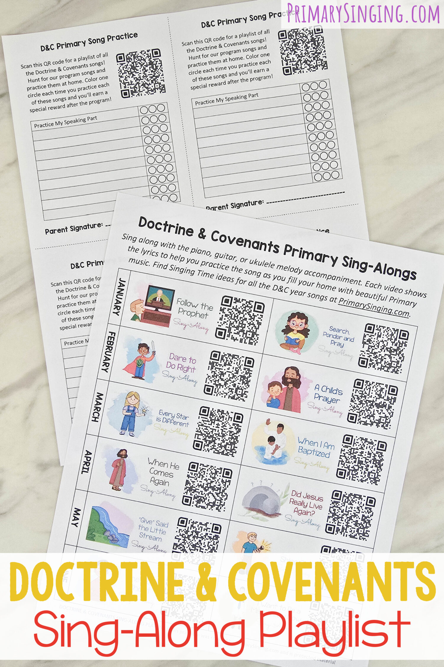 Doctrine & Covenants Sing-Along Playlist with QR Codes! 1 Doctrine & Covenants Sing-Along Playlist - Use this go-to resource to find sing-along videos for all of the Doctrine & Covenants songs. Plus an editable printout you can send to families with the playlist link and customize with your song list! Perfect for LDS Primary music leaders and presidencies to encourage families to practice for the Primary Program at home!