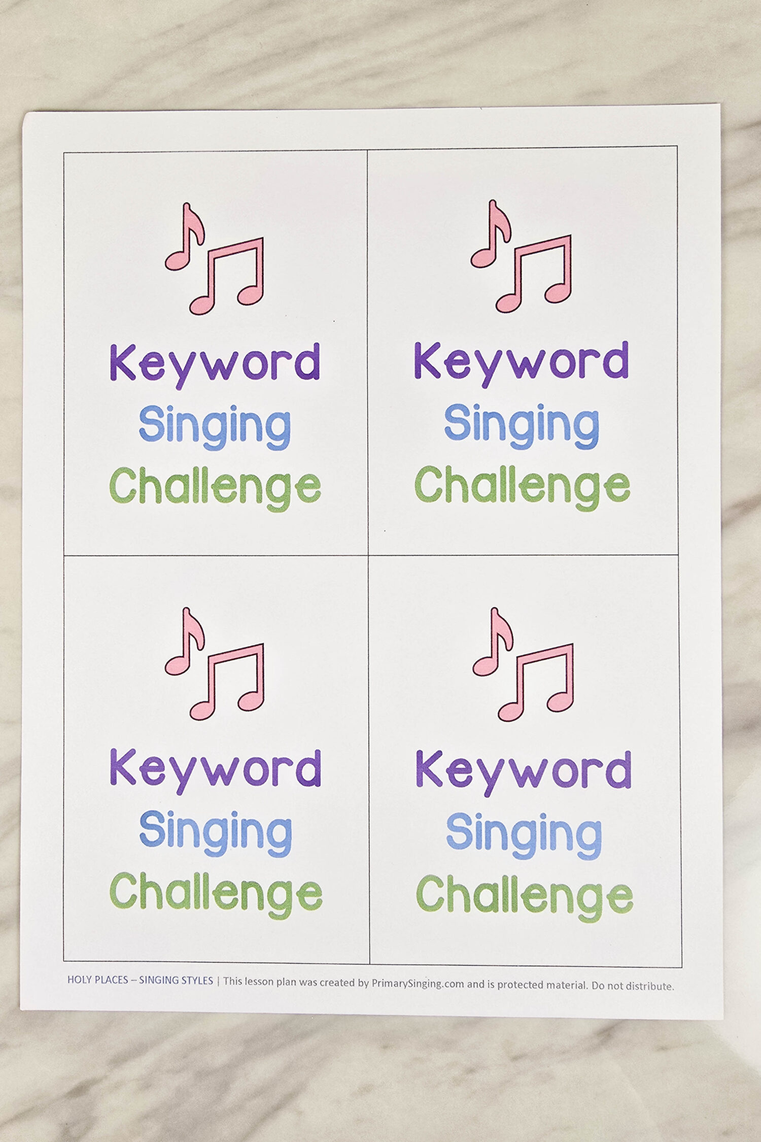 Holy Places Keyword Singing Styles 3 Holy Places Keyword Singing Challenge Singing Time Idea. Pick a singing styles challenge card to decide a fun and unique way to sing through the song. Can you guess what keyword this singing style represents? A fun and unique challenge to review this song or teach it line by line. Printable song helps for LDS Primary Music Leaders.
