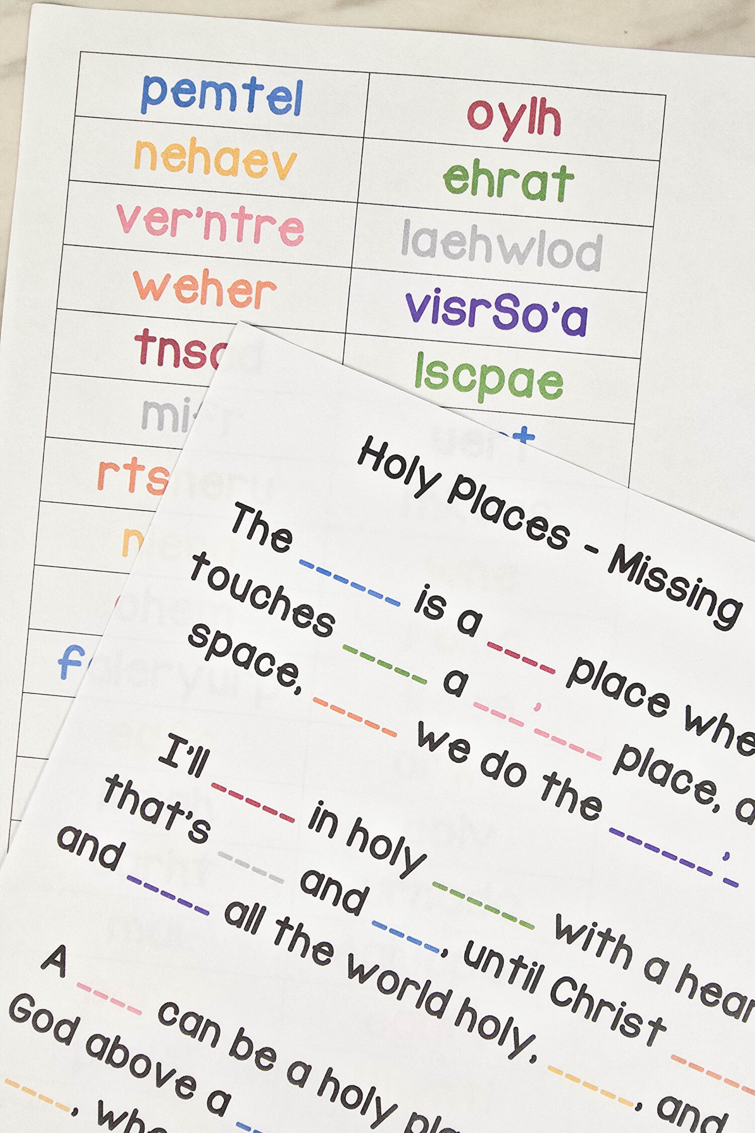 Holy Places Missing Words Singing Time Idea - Can you crack the code on what words are missing? Or use the word bank with regular or scrambled words to change up the challenge. This adds lots of singing repetition and focusing on the keywords of the song that are missing. Printable song helps for LDS Primary Music Leaders.