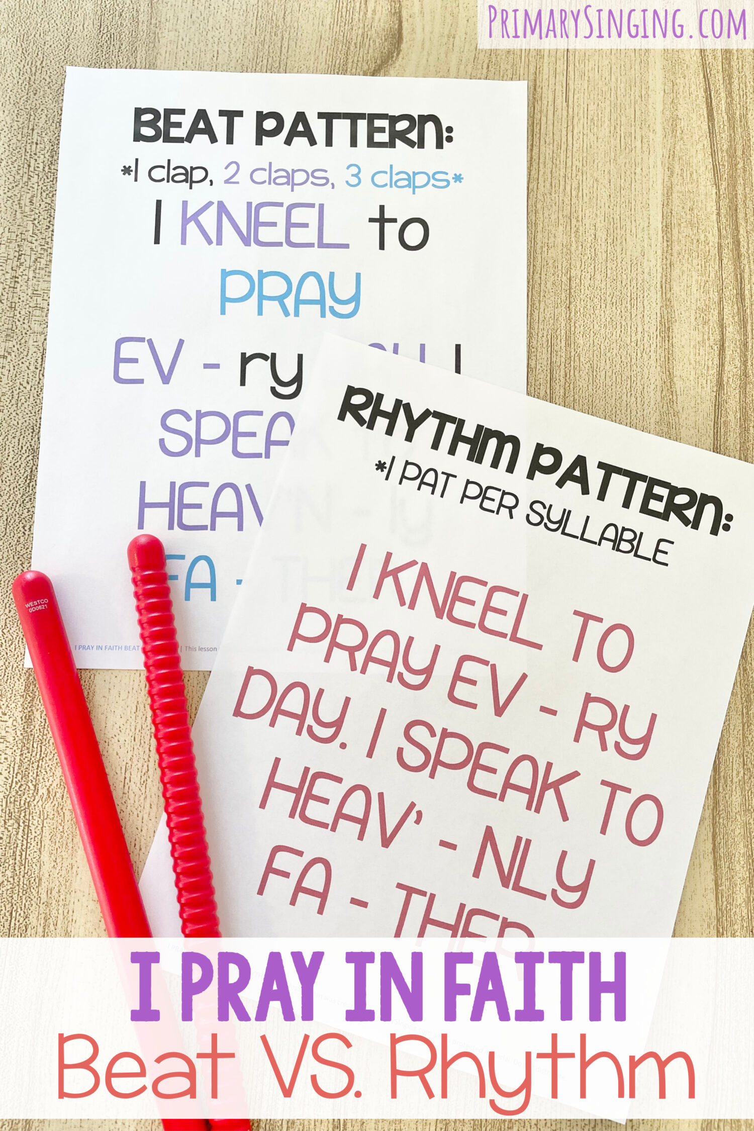 I Pray in Faith Beat VS Rhythm - Compare beat and rhythm using body percussion for a neat way to review this Come Follow Me Old Testament primary song with printable song helps for LDS Primary Music Leaders and families.