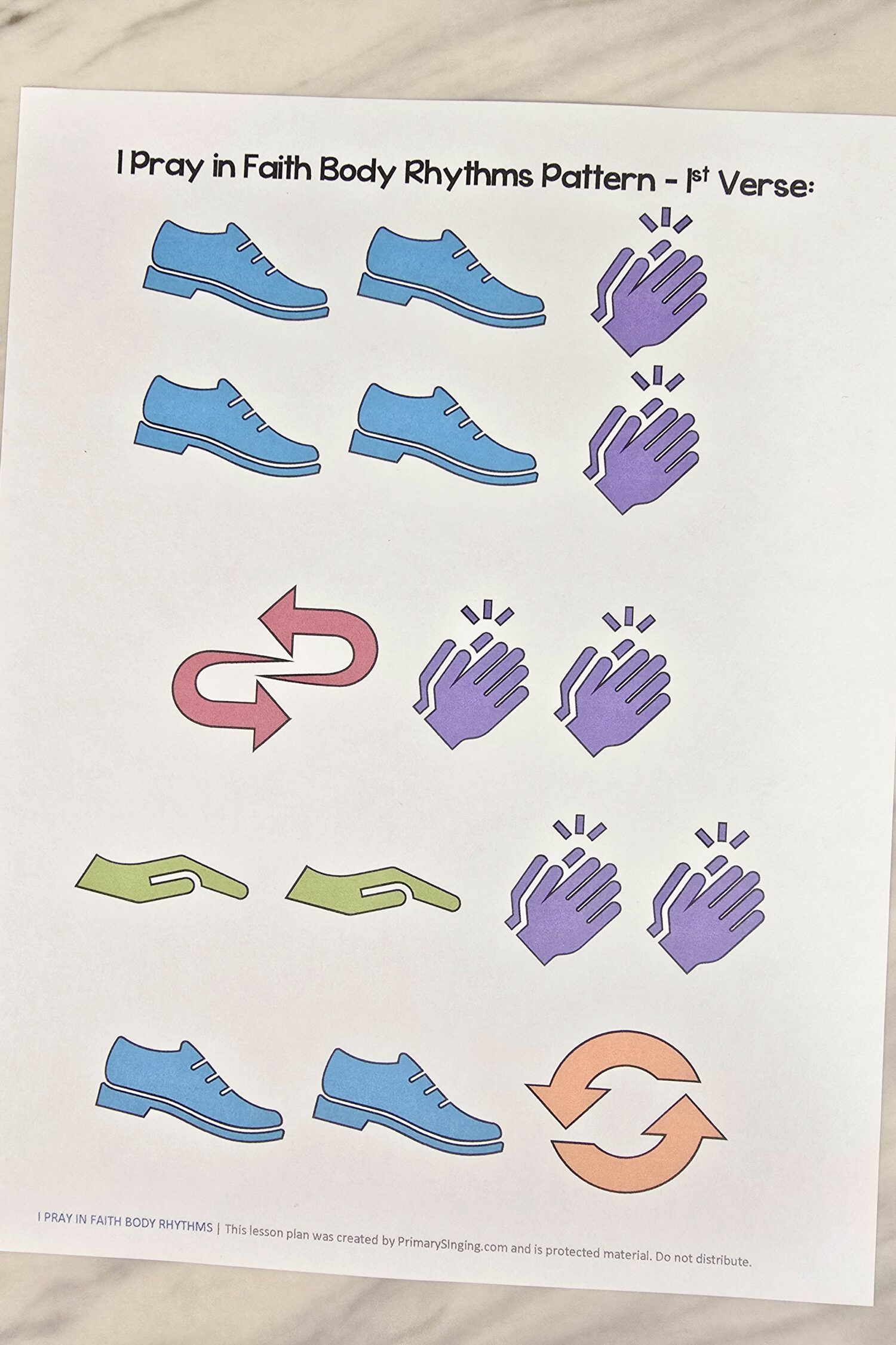 I Pray in Faith Body Rhythms - Try this fun body rhythms pattern with simple movements for each line of this primary song! Includes printable song helps for LDS Primary Music Leaders.