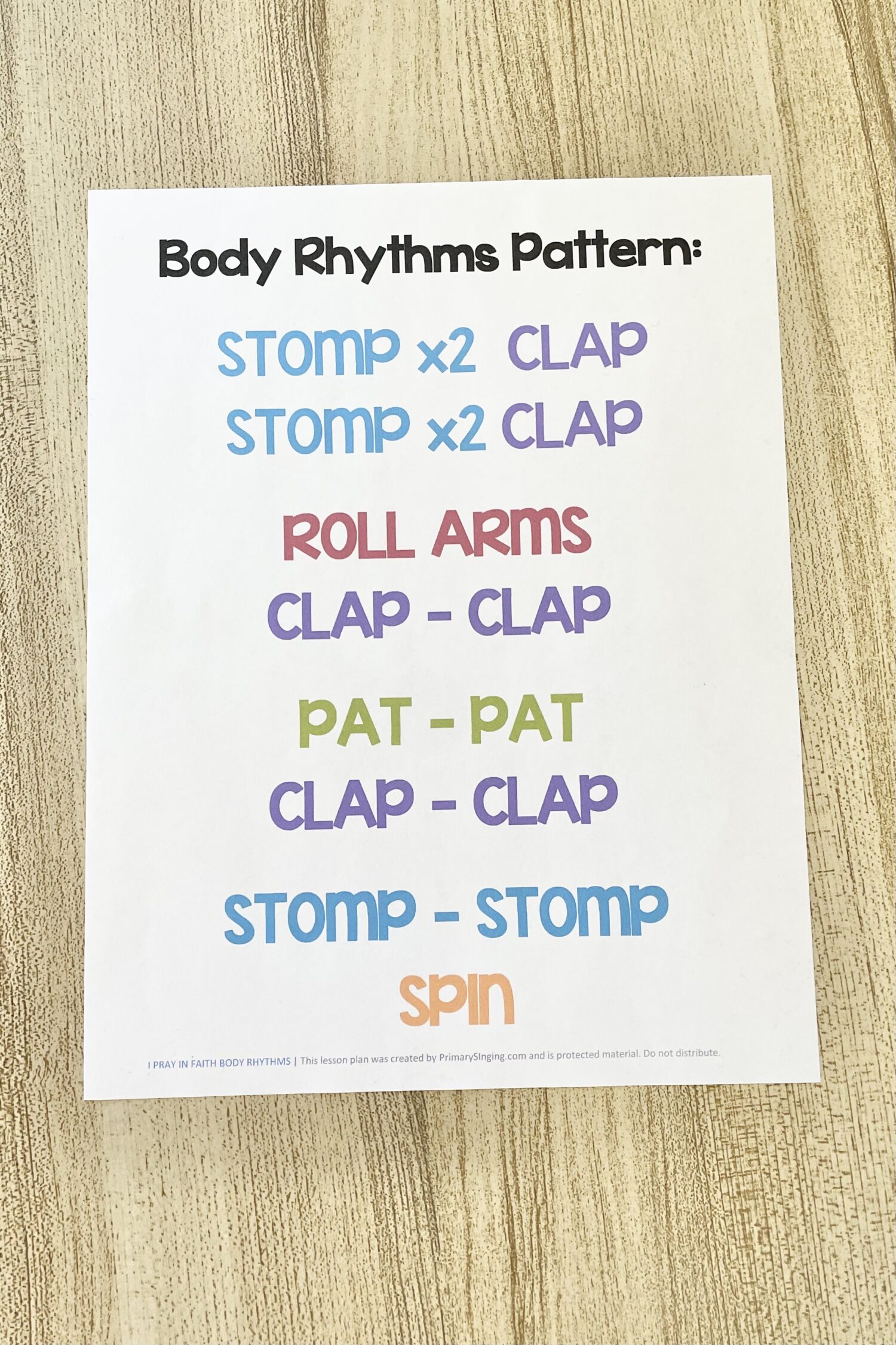 I Pray in Faith Body Rhythms - Try this fun body rhythms pattern with simple movements for each line of this primary song! Includes printable song helps for LDS Primary Music Leaders.