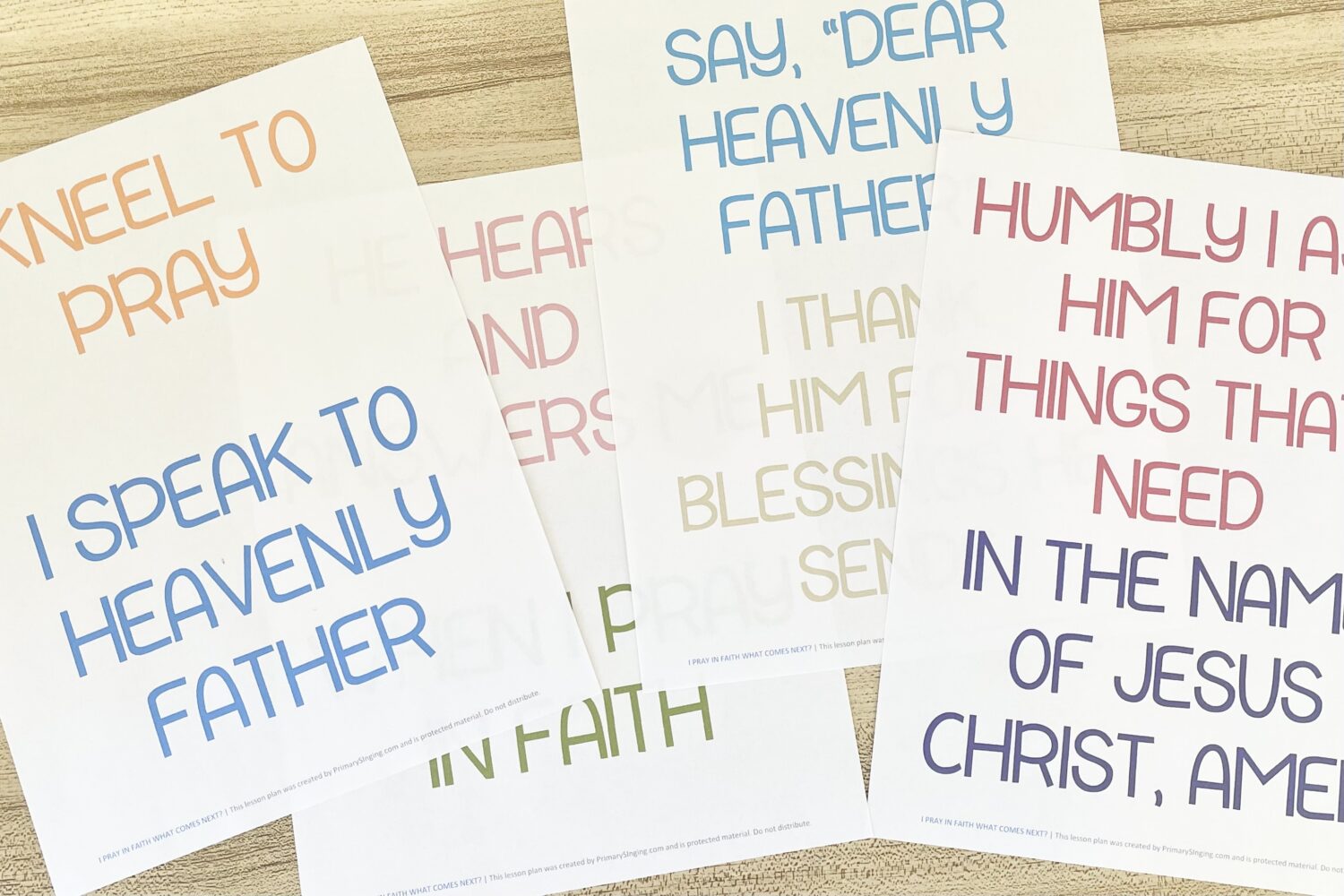 I Pray in Faith What Comes Next - Arrange the scrambled prayer steps in the correct order for a fun way to review this primary song with printable song helps for LDS Primary Music Leaders.