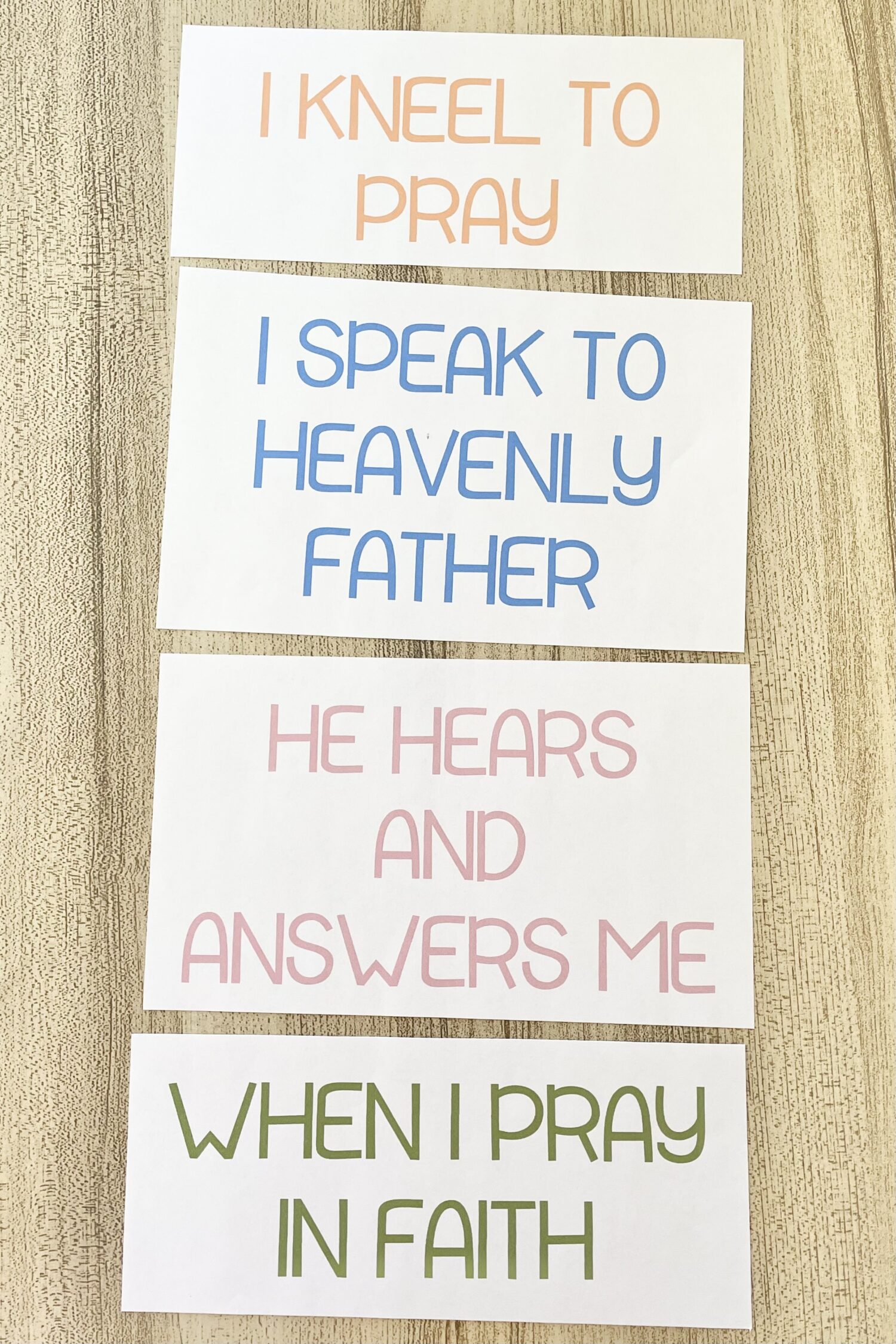 I Pray in Faith What Comes Next - Arrange the scrambled prayer steps in the correct order for a fun way to review this primary song with printable song helps for LDS Primary Music Leaders.