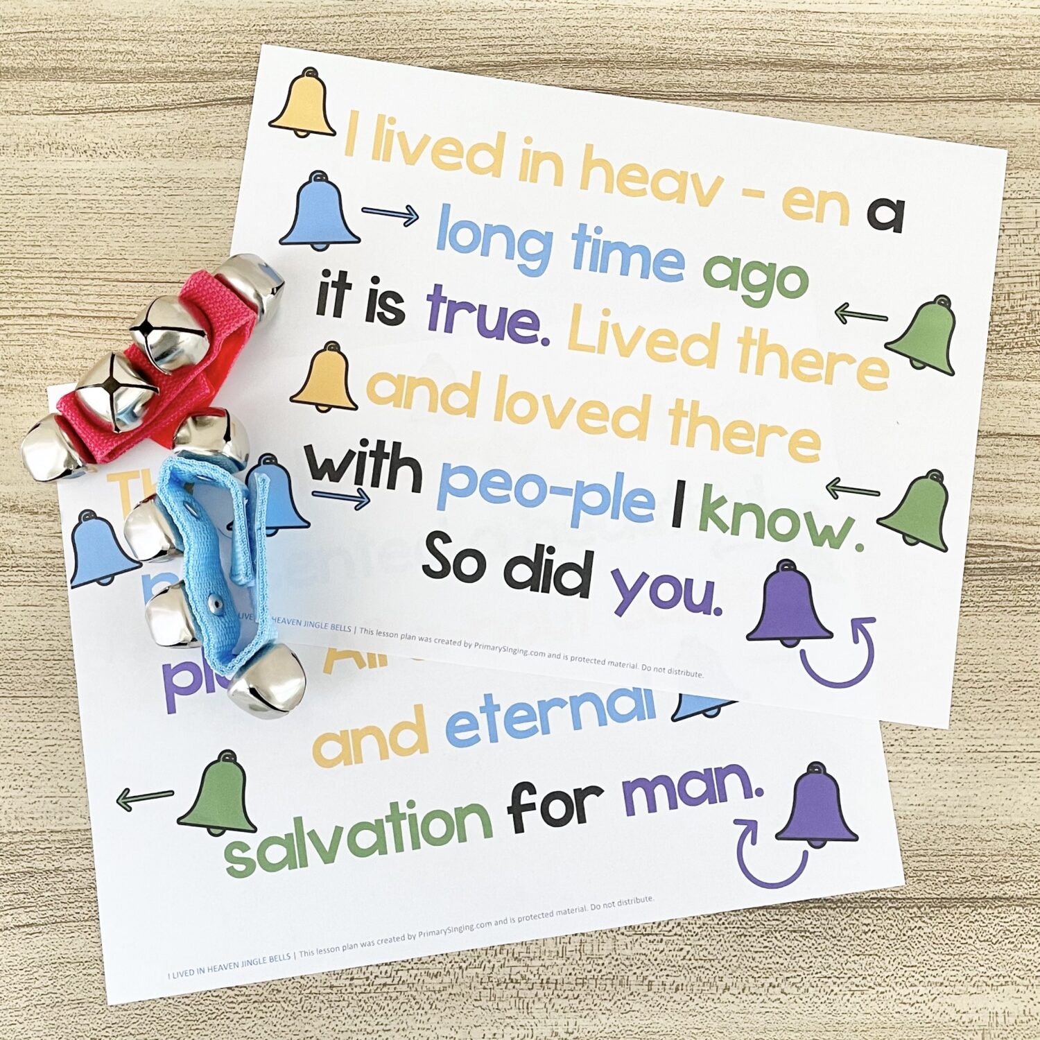 I Lived in Heaven Jingle Bells - Try this fun jingle bells pattern with 4 easy actions for a fun way to incorporate instruments as you review this Come Follow Me Old Testament song! Includes printable rhythm pattern for LDS Primary Music Leaders and families.