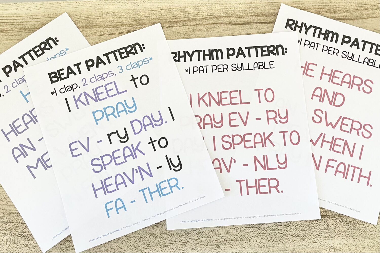 15 I Pray in Faith Singing Time Ideas 10 I Pray in Faith Beat VS Rhythm - Compare beat and rhythm using body percussion for a neat way to review this Come Follow Me Old Testament primary song with printable song helps for LDS Primary Music Leaders and families.