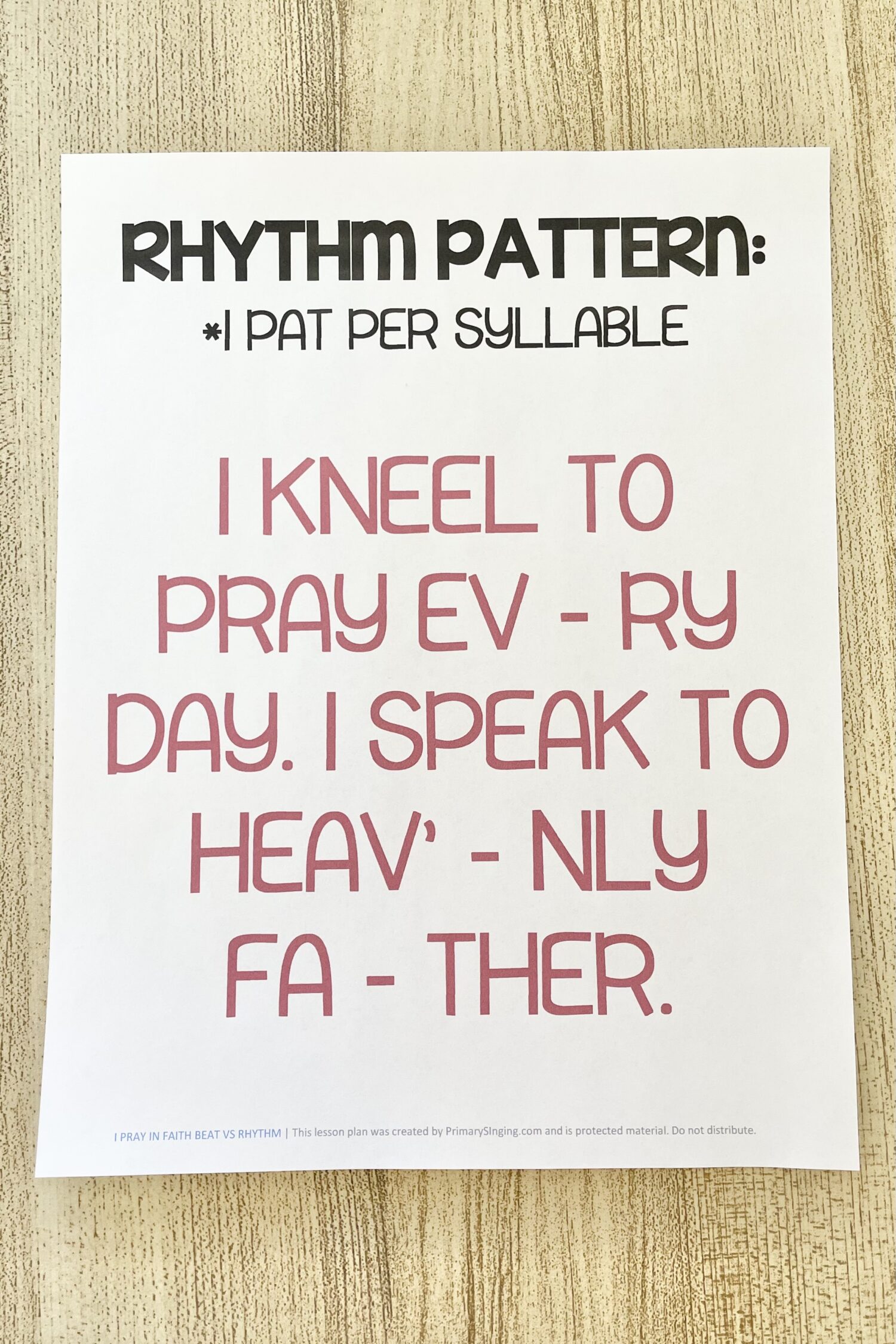 I Pray in Faith Beat VS Rhythm - Compare beat and rhythm using body percussion for a neat way to review this Come Follow Me Old Testament primary song with printable song helps for LDS Primary Music Leaders and families.