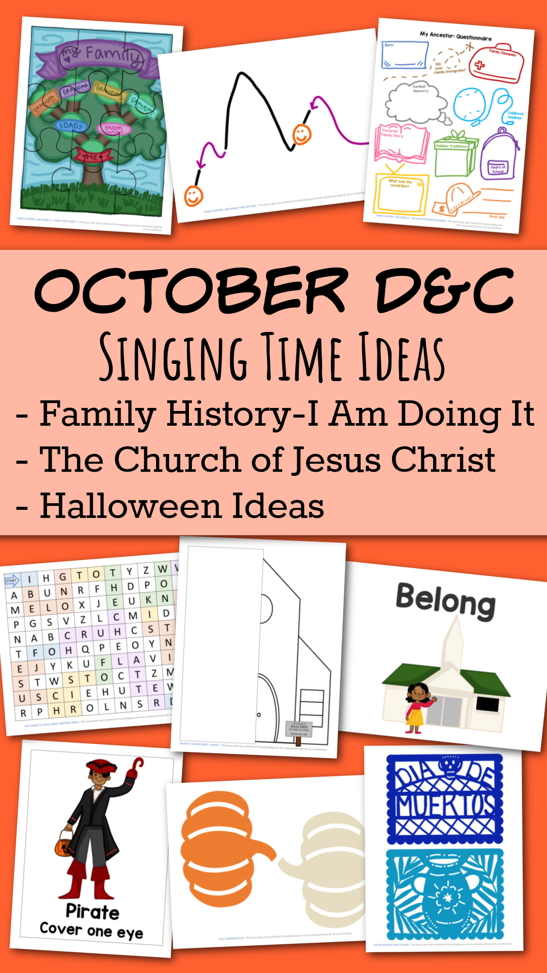 October Doctrine & Covenants Primary Songs List 1 October D&C Primary Songs - Family History-I Am Doing It and The Church of Jesus Christ Teach either of these great LDS Primary songs during Singing Time or home Come Follow Me lessons. Song helps for Primary Music Leaders with teaching ideas and activities. Plus fun holiday ideas for Halloween.