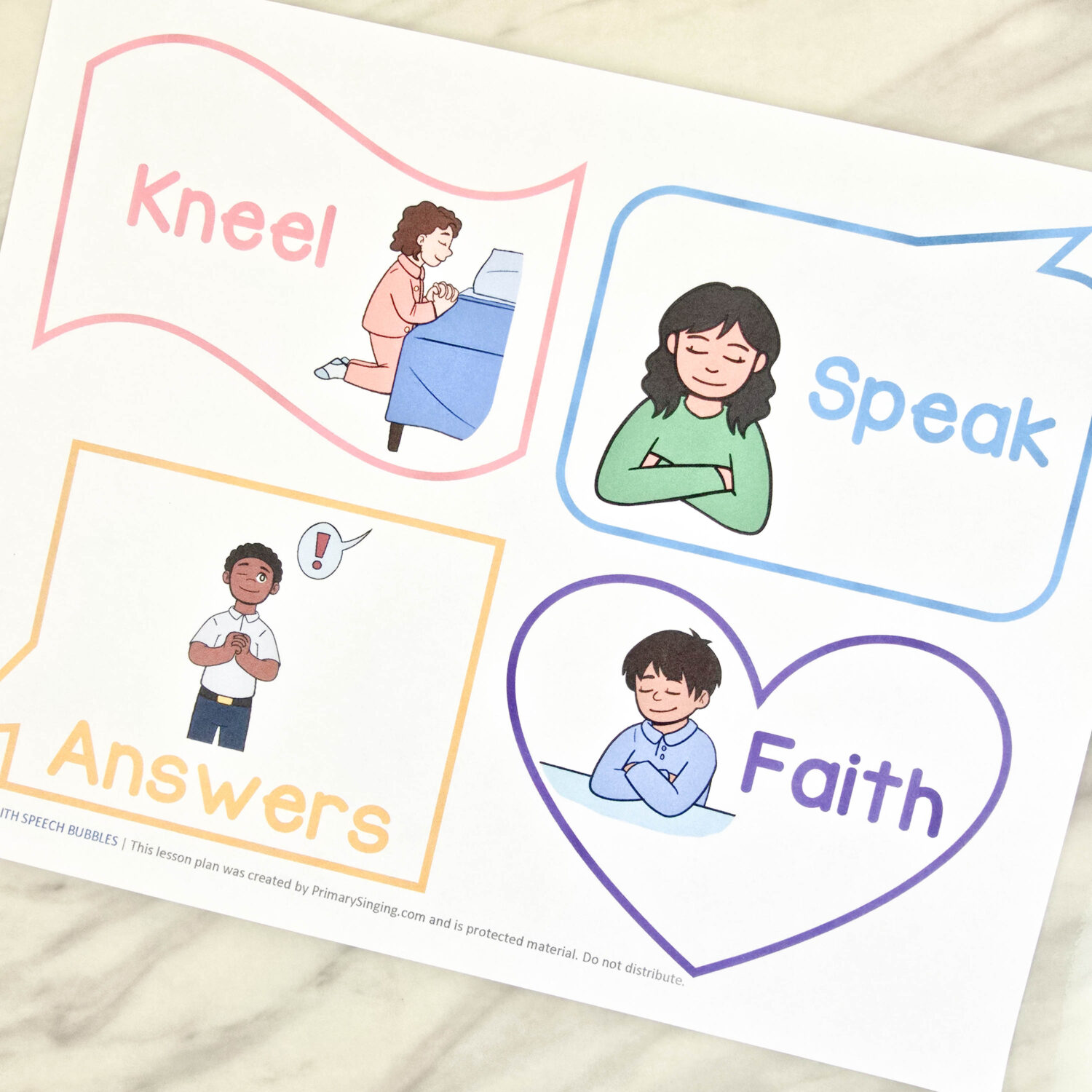 I Pray in Faith Speech Bubbles 4 I Pray in Faith Speech Bubbles - Use this fun interactive singing time lesson plan as you bring the song lyrics to life visually! Printable song helps and lesson plan for LDS Primary Music Leaders.