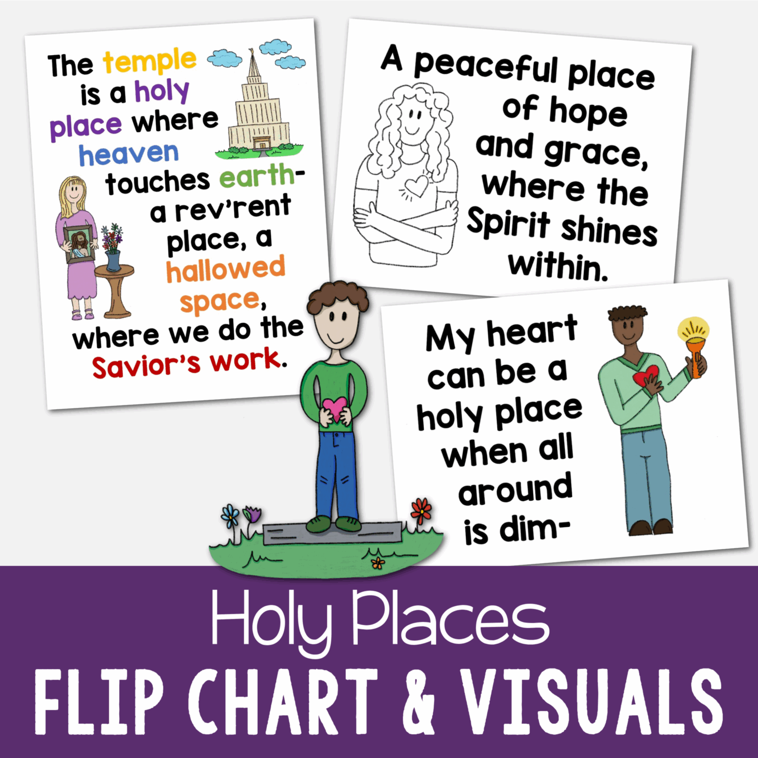 Holy Places Flip Chart printable song visuals aids and helps for LDS Primary music leaders teaching this Primary Song. Includes printable illustrations song chart with lyrics to easily teach this song!