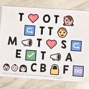 The Hearts of the Children Emoji Letters singing time idea - Crack the code with the first letters and emojis to represent the lyrics plus some fun additional ways to play! Printable song helps for LDS Primary music leaders teaching this Old Testament song!
