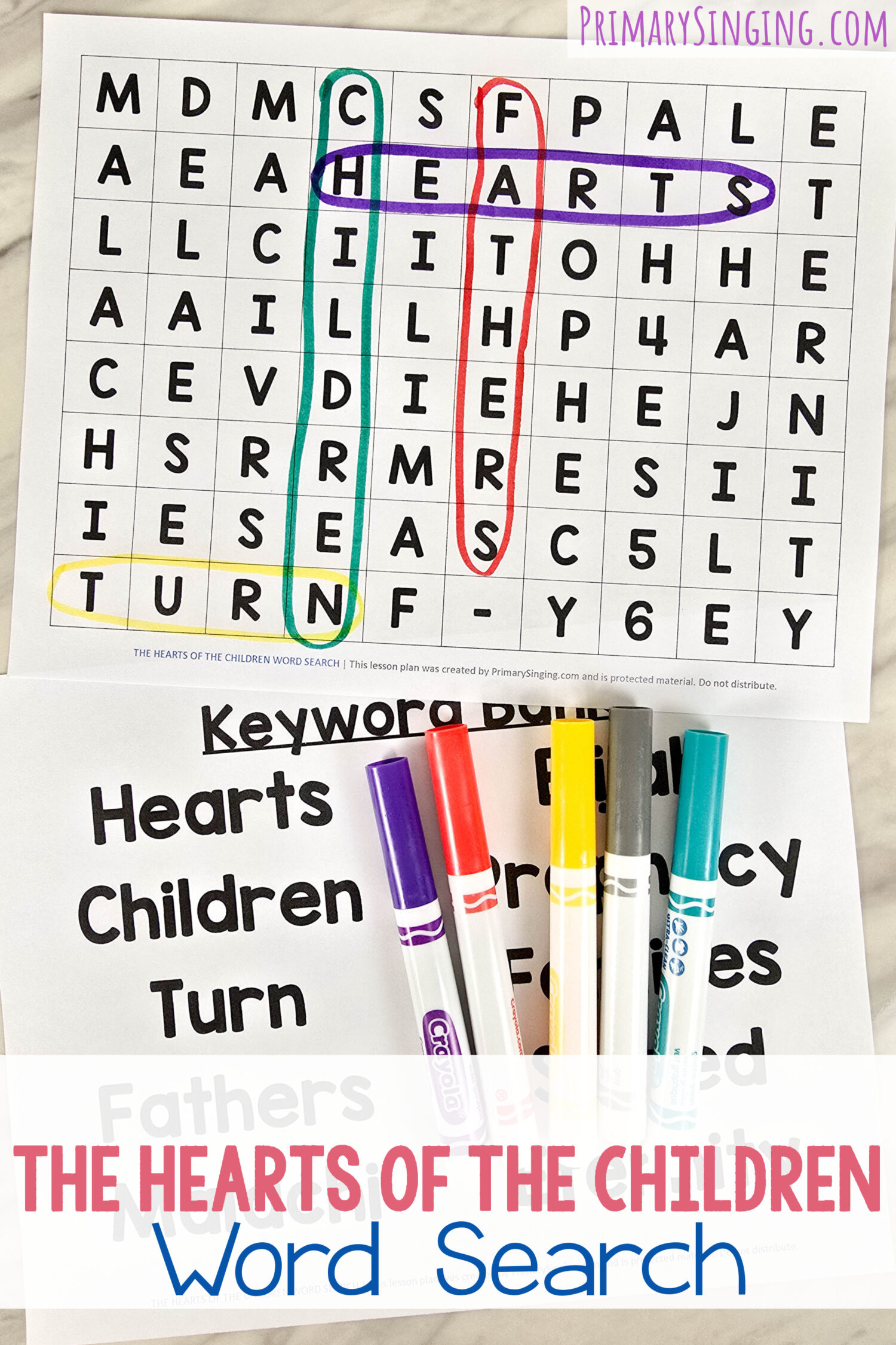 The Hearts of the Children Word Search 1 The Hearts of the Children Word Search singing time activity - use this fun lesson plan to help you teach the song lyrics with lots of fun variations to try! Circle the keywords and then reveal a hidden passage with the remaining keywords! Printable song helps for the Old Testament year for LDS Primary Music Leaders, teachers, and families!