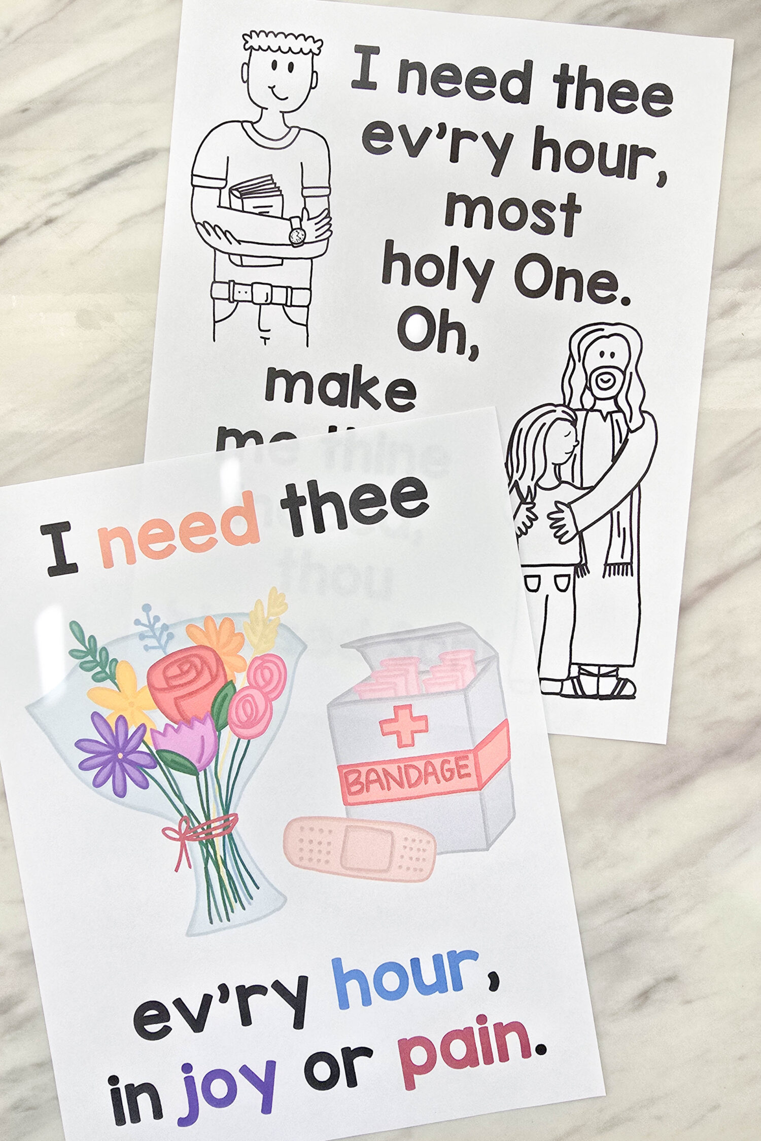 I Need Thee Every Hour Flip Chart & Lyrics 5 I Need Thee Every Hour Flip Chart - Custom illustration that help easily teach the song lyrics with this beautiful flipchart! It includes a illustrated song chart both portrait and landscape as well as a slideshow option! Print in color or black and white in several sizes and formats! Printable visual aids for LDS Primary Music Leaders for Singing Time.