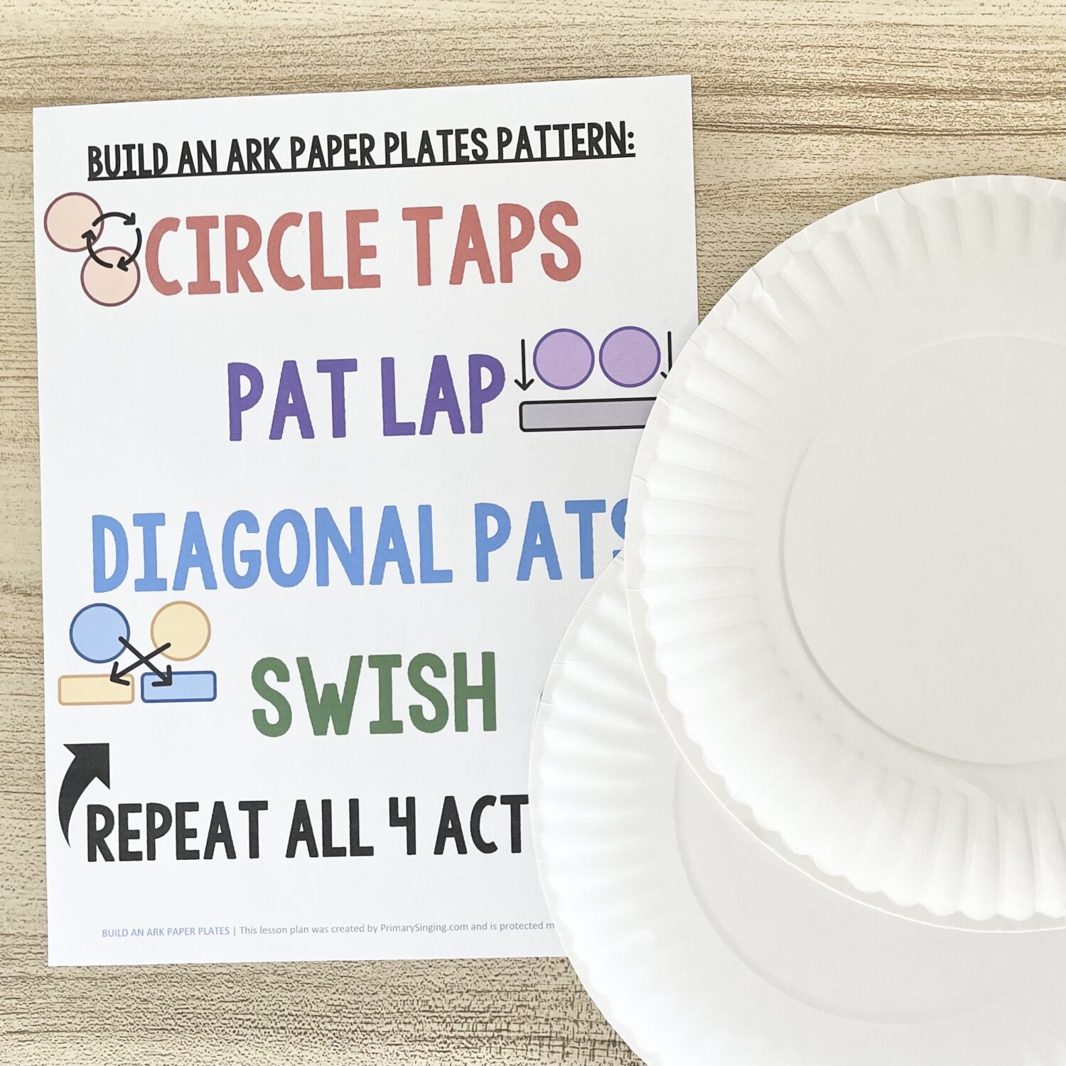 Build an Ark Paper Plates 3 Build an Ark Paper Plates - Follow along with this fun rhythm pattern using paper plate instruments with printable song helps for LDS Primary Music Leaders teaching this Old Testament primary song.