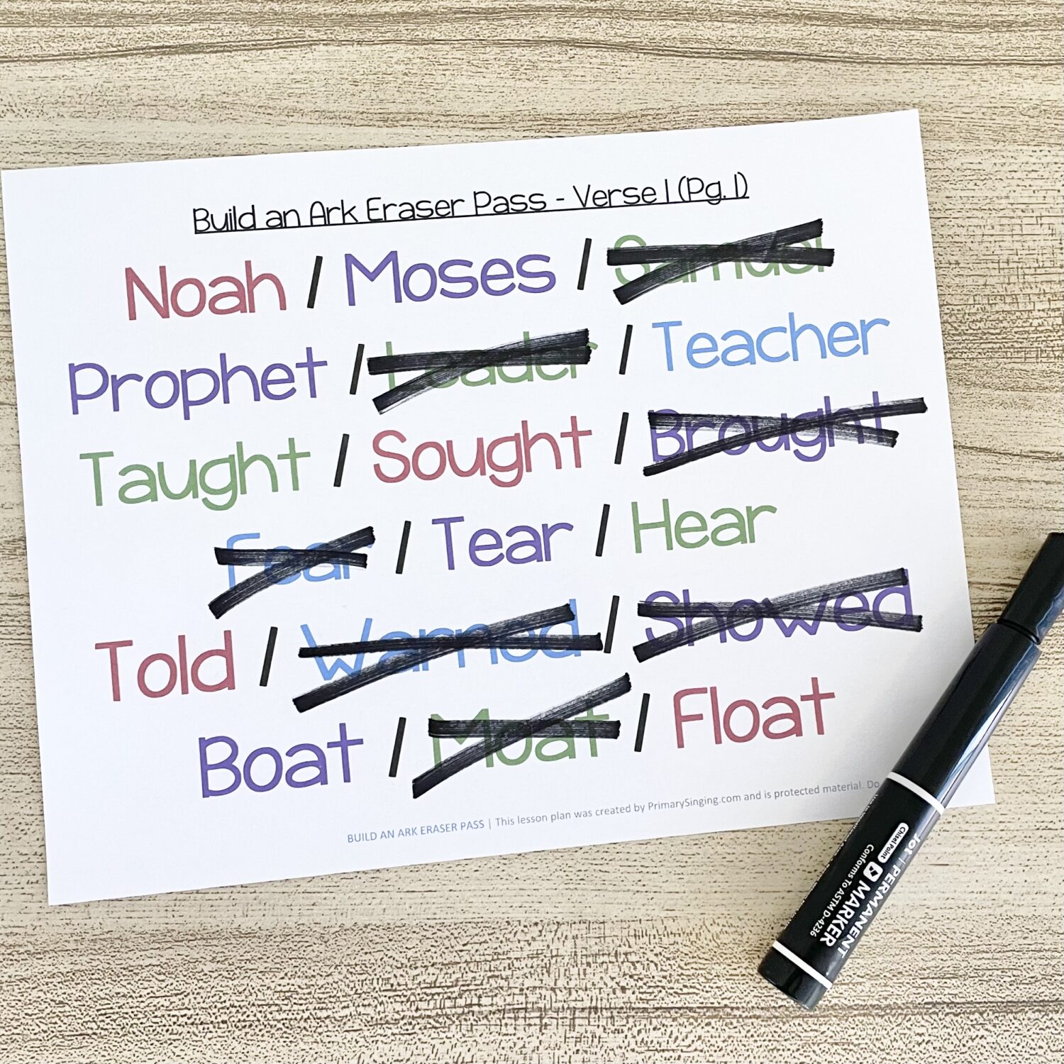 Build an Ark Eraser Pass 3 Build an Ark Eraser Pass - Focus on the lyrics and cross out incorrect lyrics for a fun way to review this Old Testament song in primary. Includes printable song helps for LDS Primary Music Leaders.