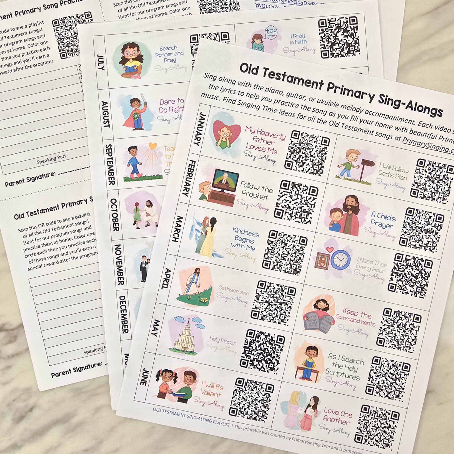 Old Testament QR Playlist - Use or share this easy to utilize playlist cheatsheet with quick links to all the sing-along videos for this year to help you teach the Old Testament Come Follow Me songs in Primary! Great printable resource for Singing Time for LDS Primary Music Leaders and Primary Presdiency.