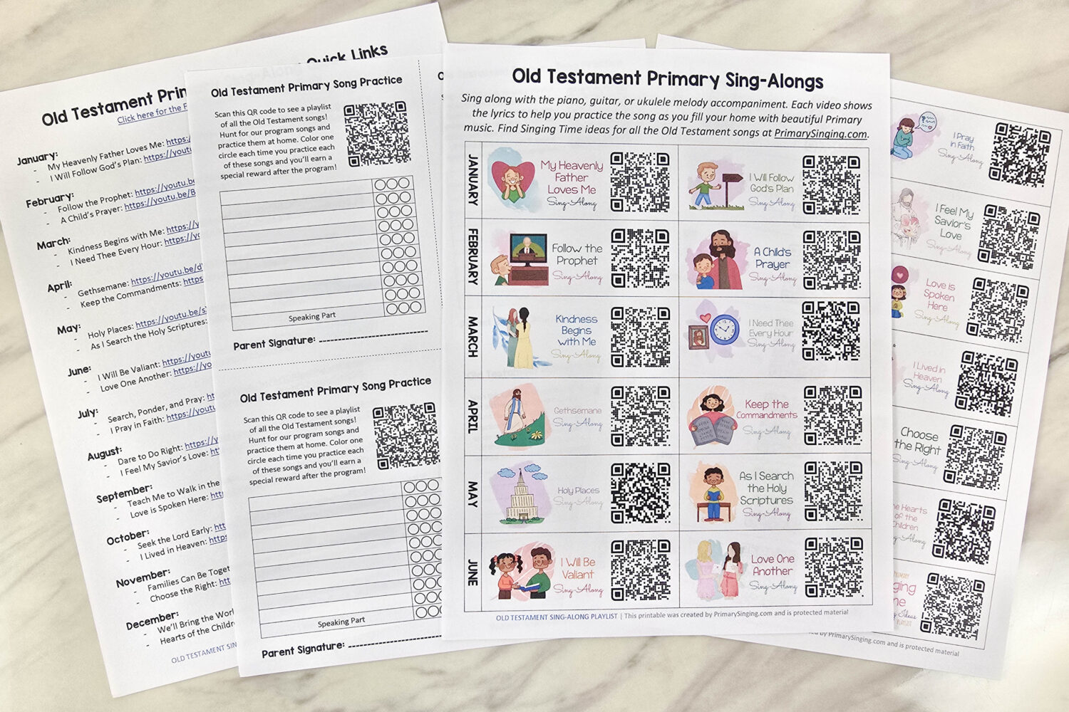 Old Testament Sing-Along Playlist with QR Codes 5 Old Testament QR Playlist - Use or share this easy to utilize playlist cheatsheet with quick links to all the sing-along videos for this year to help you teach the Old Testament Come Follow Me songs in Primary! Great printable resource for Singing Time for LDS Primary Music Leaders and Primary Presdiency.